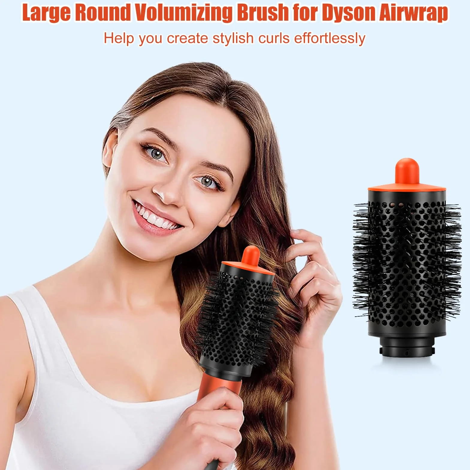 Duża okrągła szczotka objętościowa do końcówek Dyson Airwrin, ulepszona szczotka do mocowania, do wiotkich, płaskich włosów, pomarańczowa