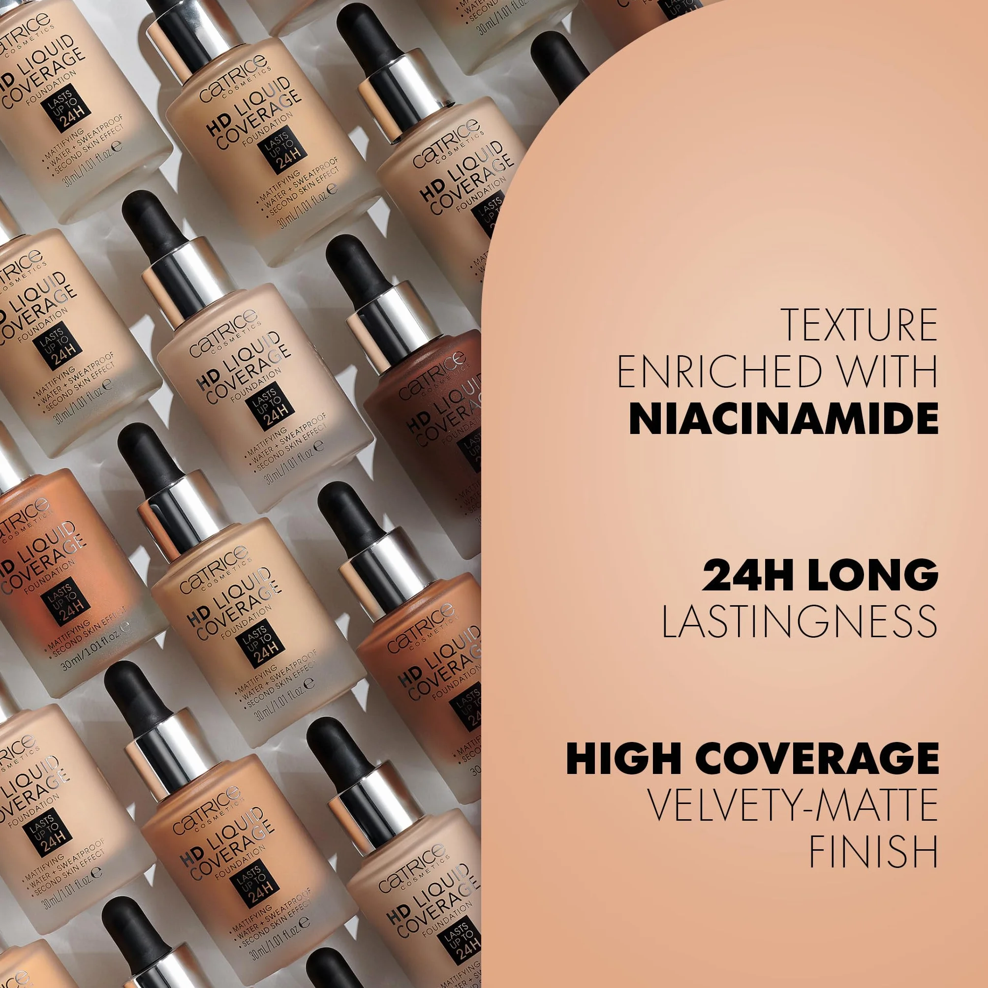 Catrice Podkład HD Liquid Coverage, długotrwały, matujący, matowy (30ml)