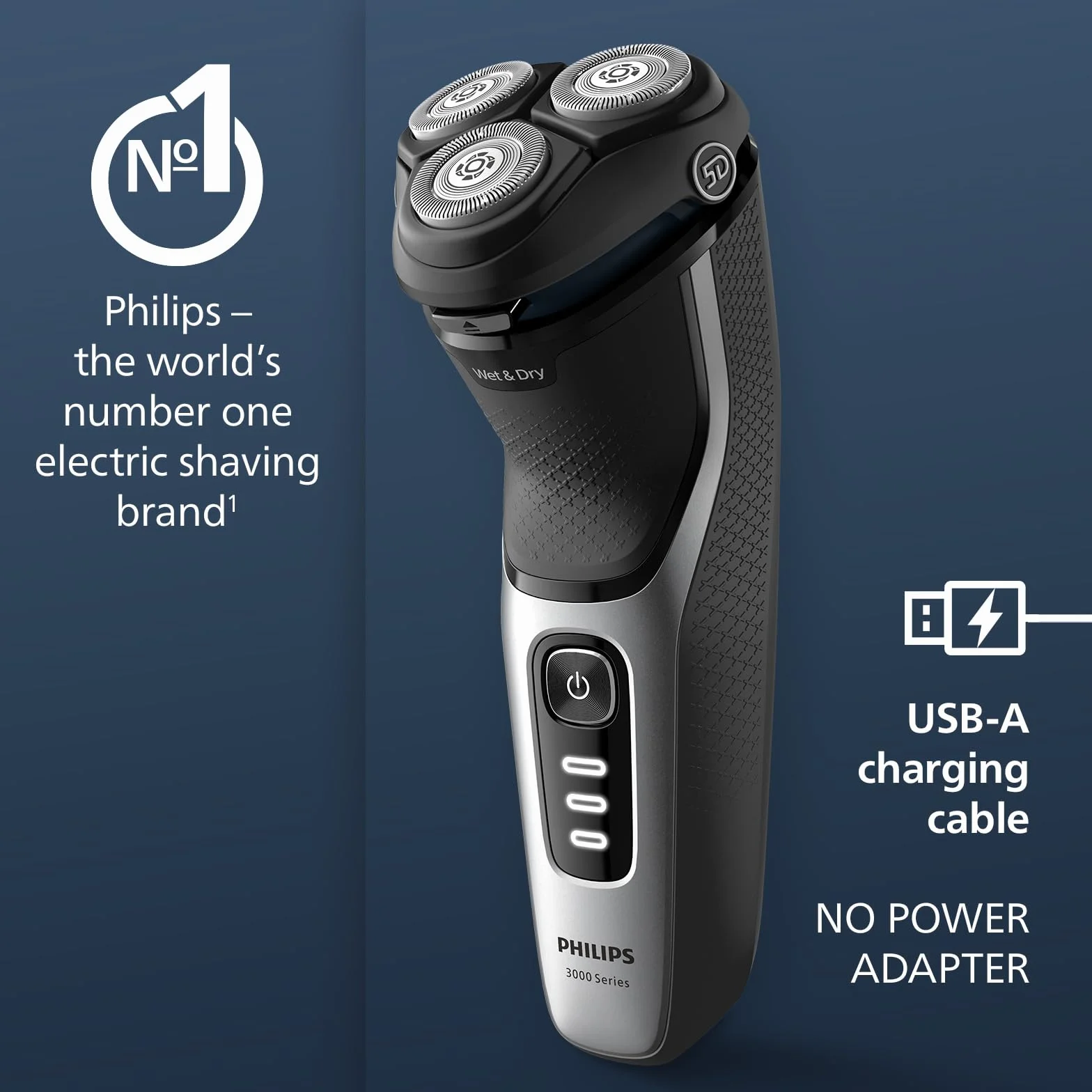 Philips Electric Shaver Series 3000 - golarka elektryczna na mokro i sucho z technologią SkinProtect, kolor czarny, trymer termokurczliwy, golarka akumulatorowa z pokrowcem podróżnym (model S3241/12)