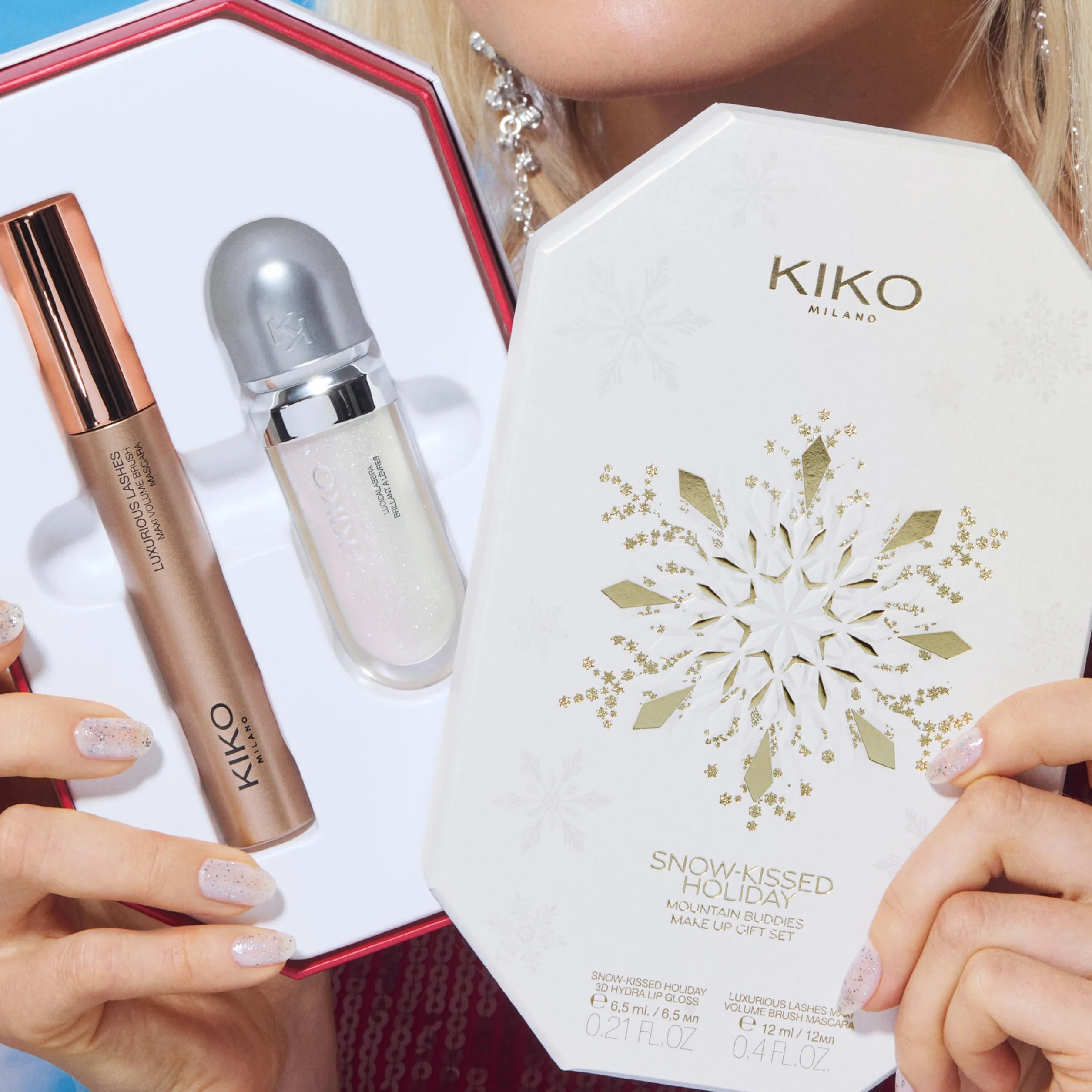 KIKO Milano Snow-Kissed Holiday Mountain Buddies Make Up Gift Set, Zestaw Upominkowy Do Makijażu: Błyszczyk Do Ust 3D Hydra I Tusz Do Rzęs