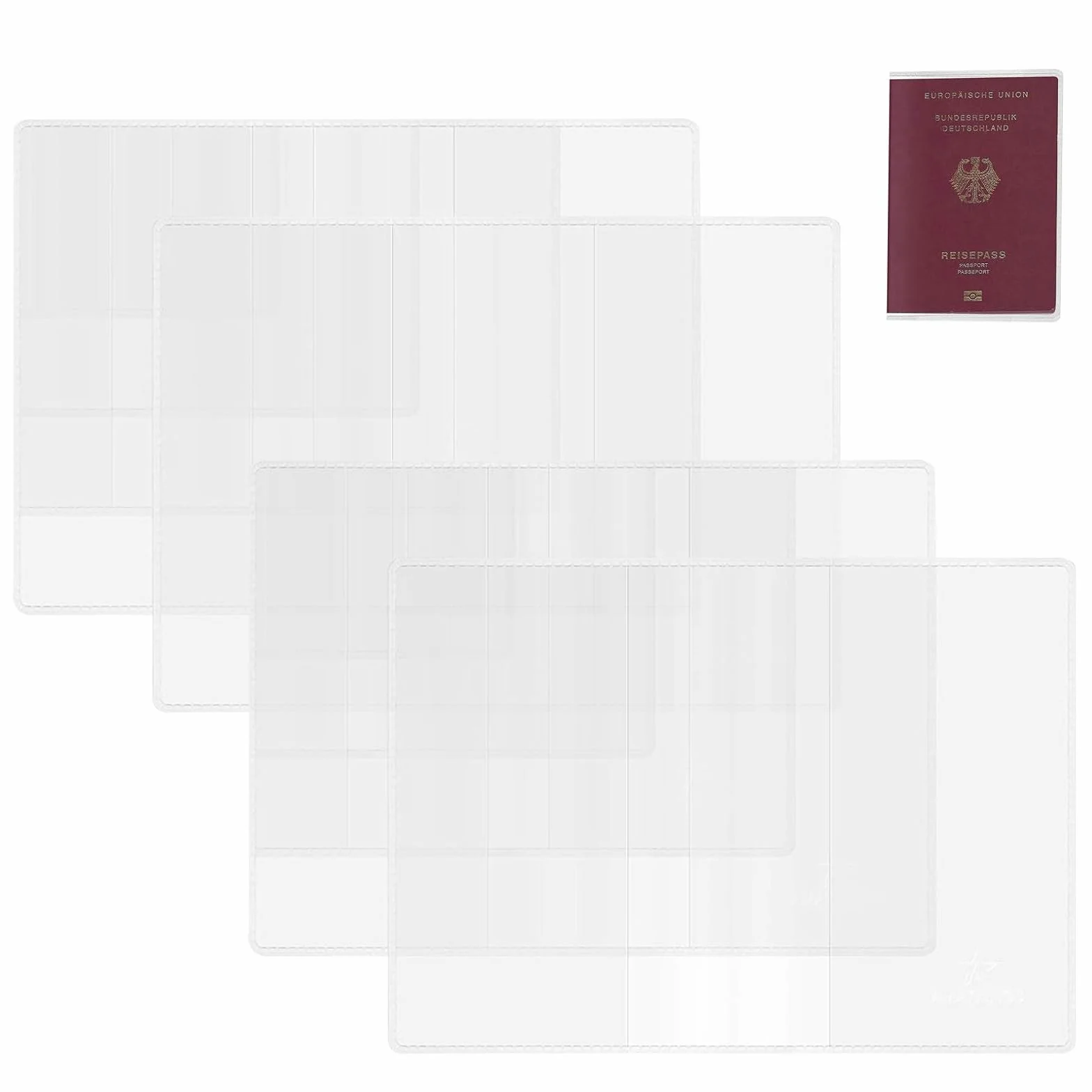 4 przezroczyste, plastikowe etui na paszport, odporne na zabrudzenia i wodoodporne, 135 x 190 mm, wielokolorowe