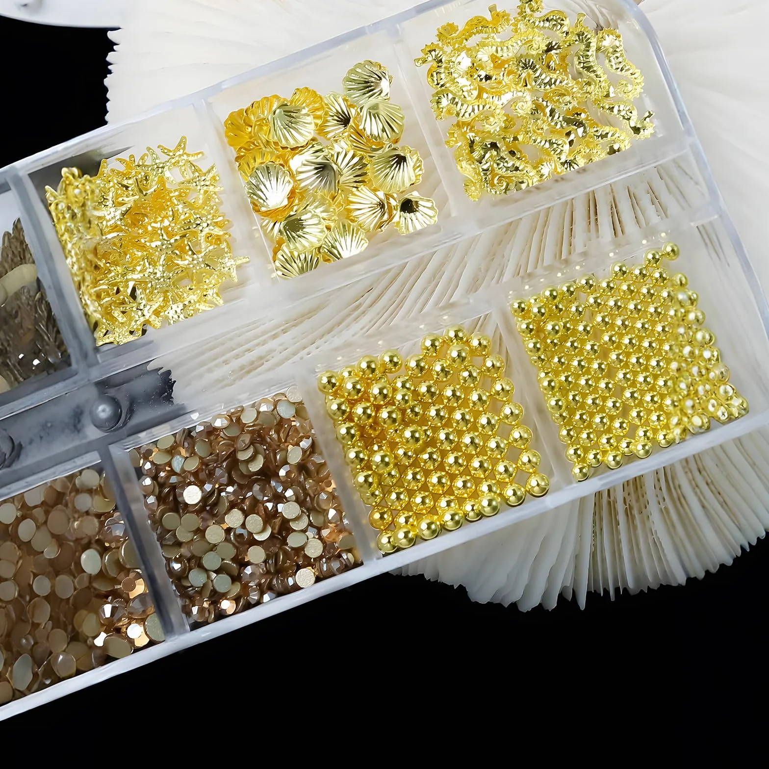Dreamil Zawieszka do paznokci z motywem oceanu, złote zawieszki do paznokci, złote zawieszki 3D, do samodzielnego zdobienia paznokci, manicure na wesela, imprezy plażowe.
