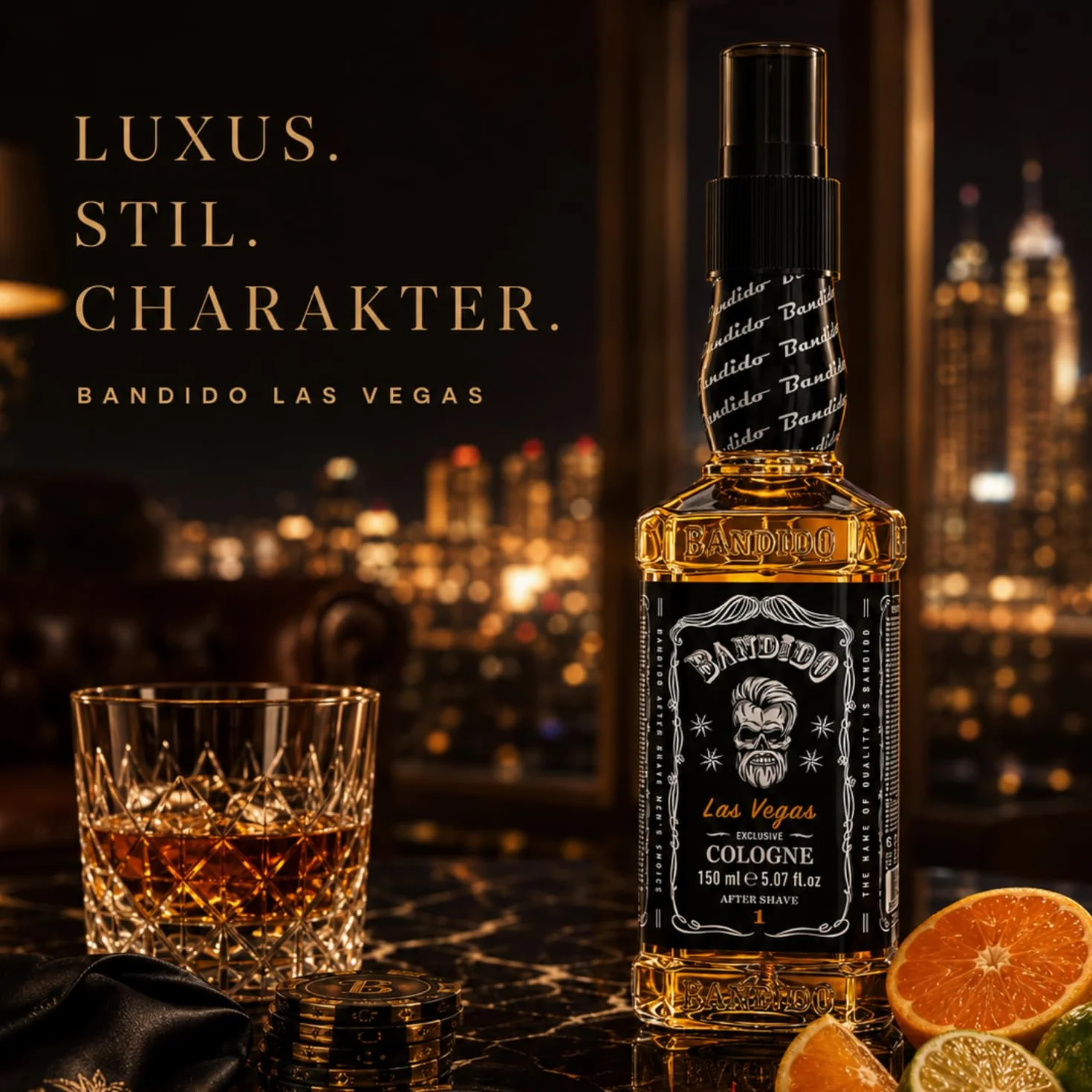 Bandido Eau de Cologne męska woda zapachowa po goleniu woda do golenia dla mężczyzn, odświeża, chłodzi, długotrwały zapach, zapobiega oparzeniom po goleniu i pielęgnacji po goleniu (Las Vegas 150 ml)