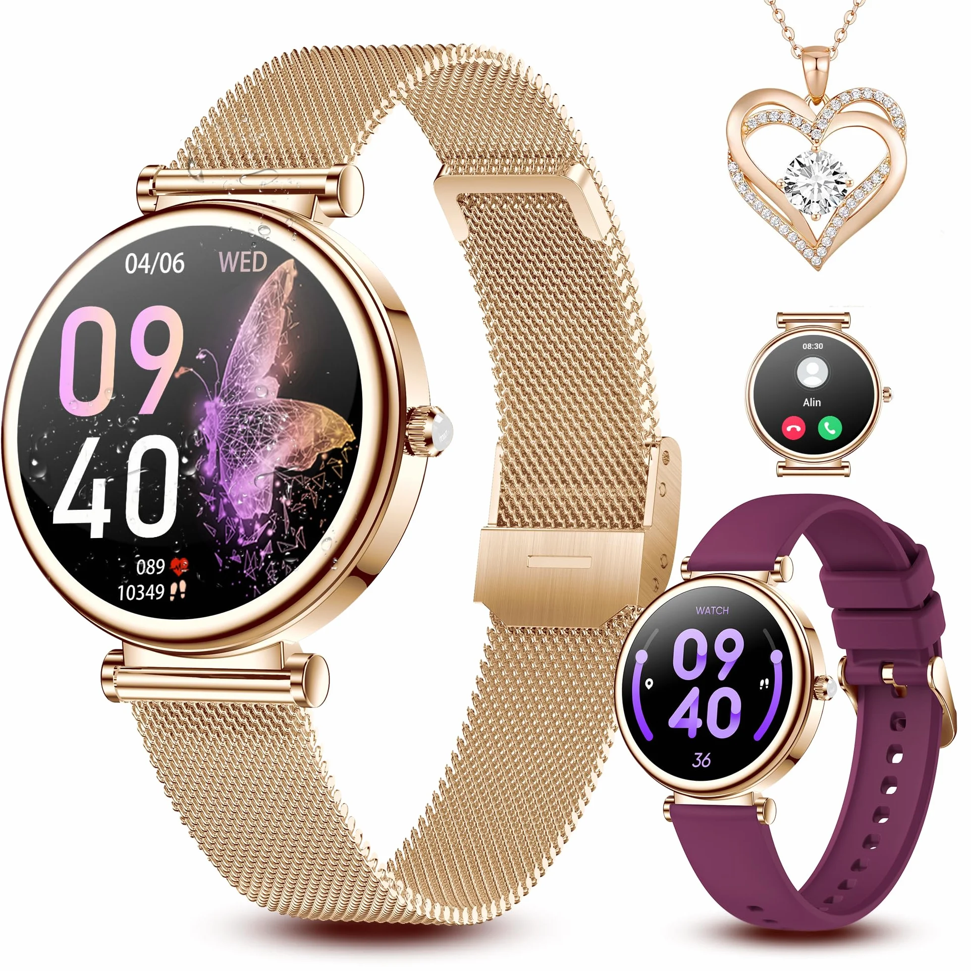 Smartwatch dla kobiet, Fitness Tracker z funkcją telefonu, wodoodporny IP68 1,3-calowy HD ekran dotykowy, z pulsometrem, pomiarem ciśnienia krwi, monitorowaniem snu, zegarek sportowy