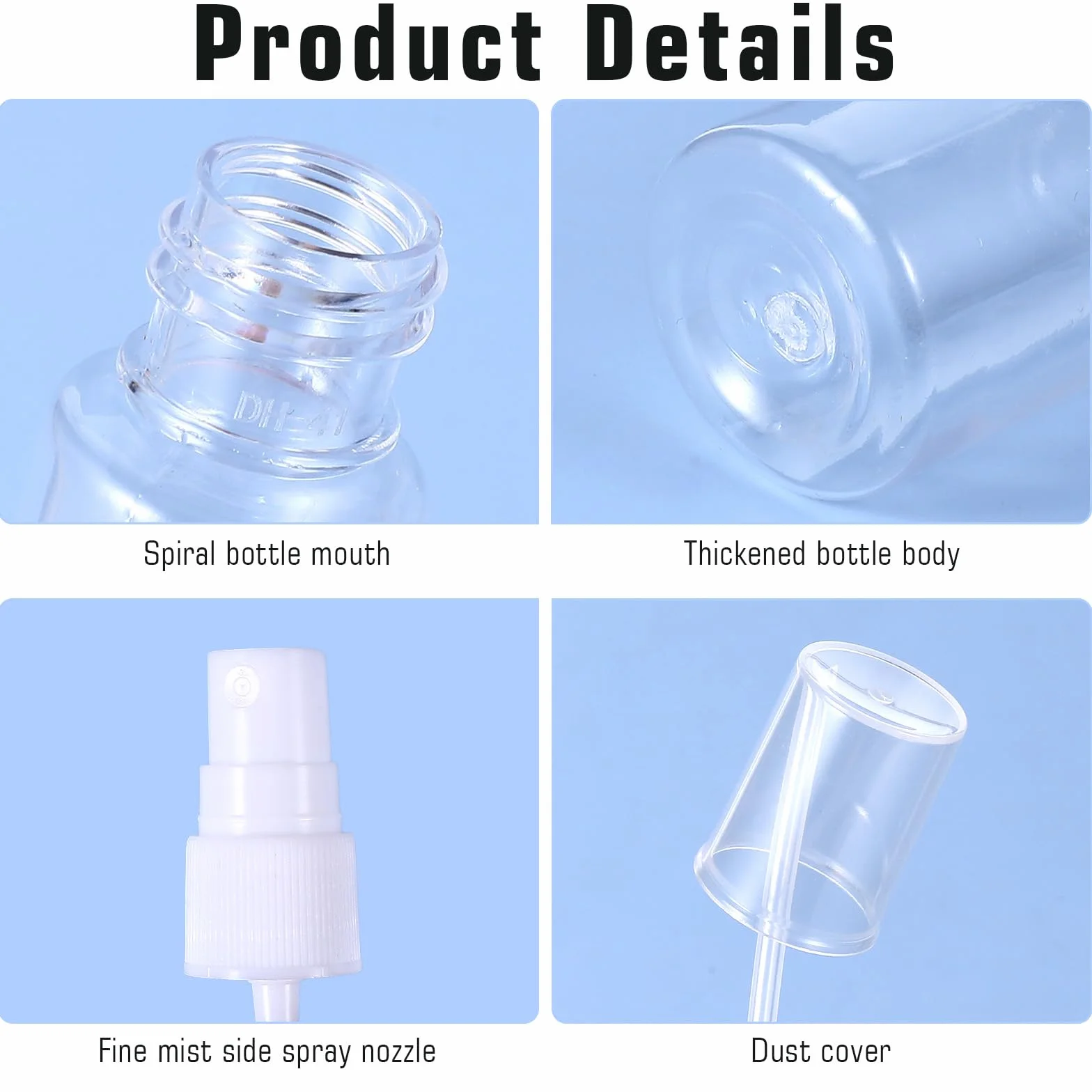 Giantree 4 sztuki przezroczystych 20 ml mini butelek z rozpylaczem, plastikowe butelki z rozpylaczem na podróże, kosmetyki, czyszczenie, pielęgnacja ciała