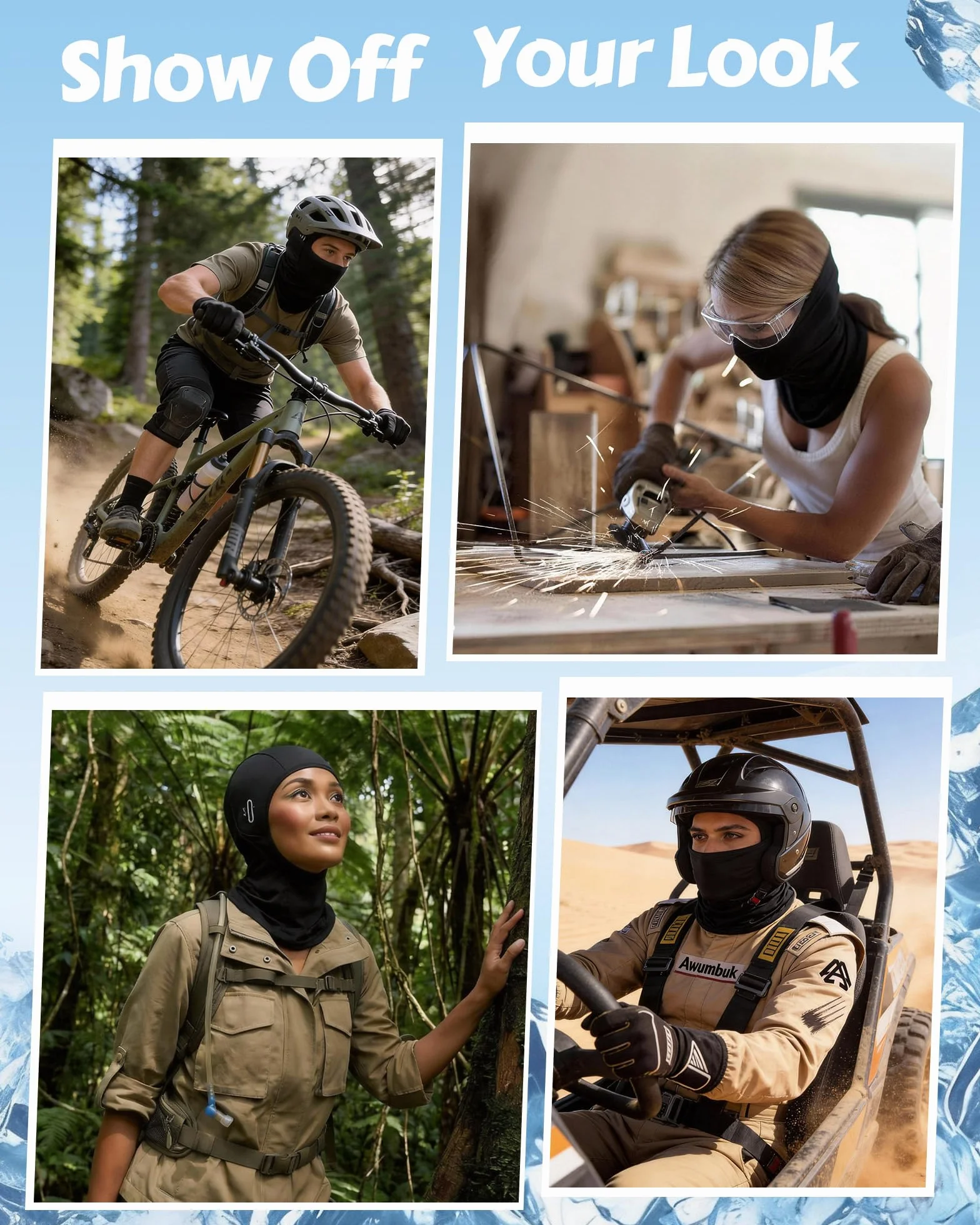Awumbuk Kominiarka letnia z ochroną UV, kominiarka z jedwabiu lodowego, oddychająca i chłodząca dla kobiet i mężczyzn, do jazdy na rowerze, motocyklu, biegania, sportów na świeżym powietrzu