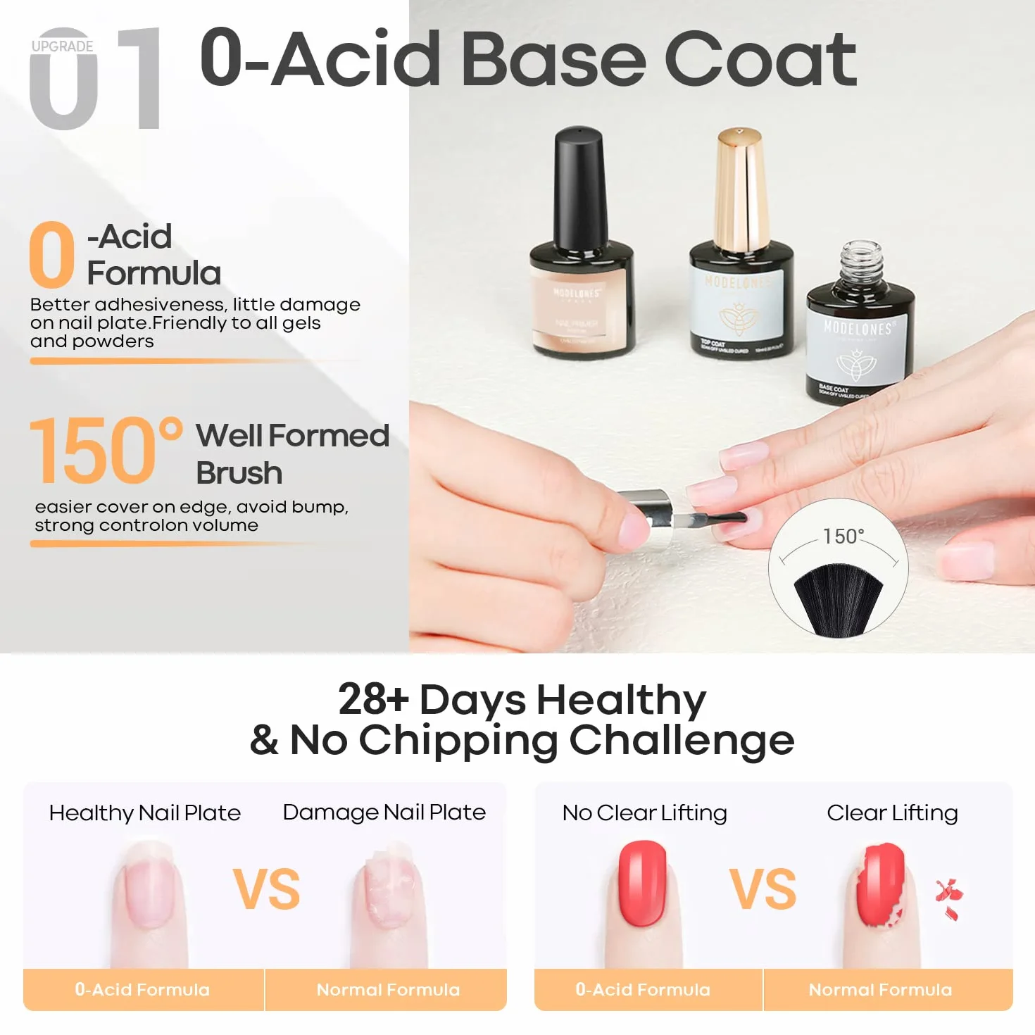 Modelones Zestaw 3 x 10 ml UV LED Żel do Paznokci Base Top Coat Primer No Wipe
