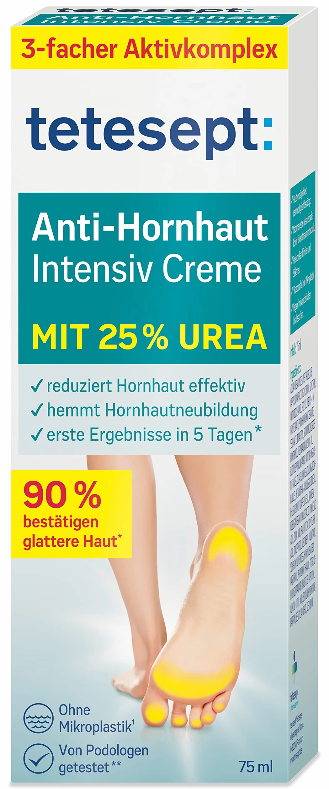 tetesept Intensywny krem przeciw rogówce – krem do stóp z kompleksem hydrolipidów i mocznikiem 25% – maść do stóp dla skutecznego i widocznego zmniejszenia rogówki, 1 x 75 ml