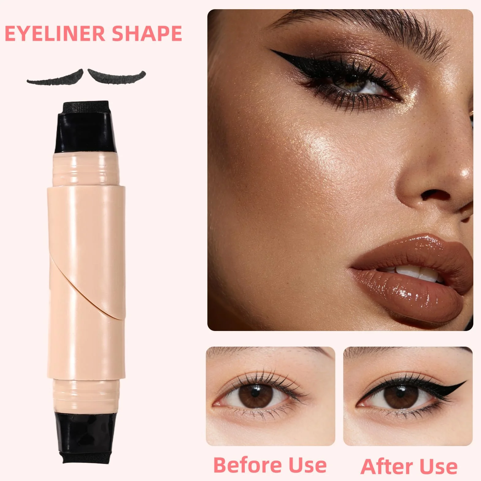 2szt Składane Stemple do Eyelinera, Dwustronny Czarny Płynny Eyeliner w Żelu w Formie Stempla dla Początkujących Łatwe Rysowanie Wykwintnego Makijażu