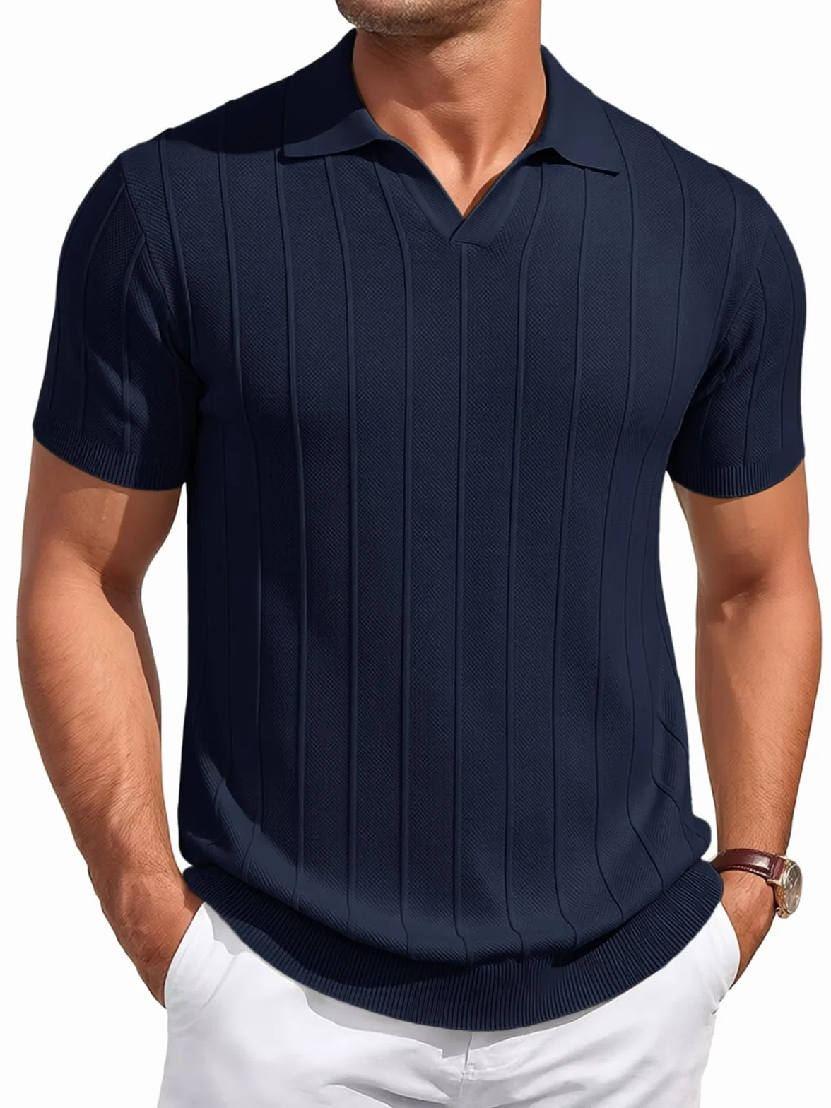 Runcati Męska koszulka polo, na lato, z krótkim rękawem, dzianina, jednokolorowa, z zapięciem na guziki, krój slim fit, koszulka golfowa, casualowa, basic