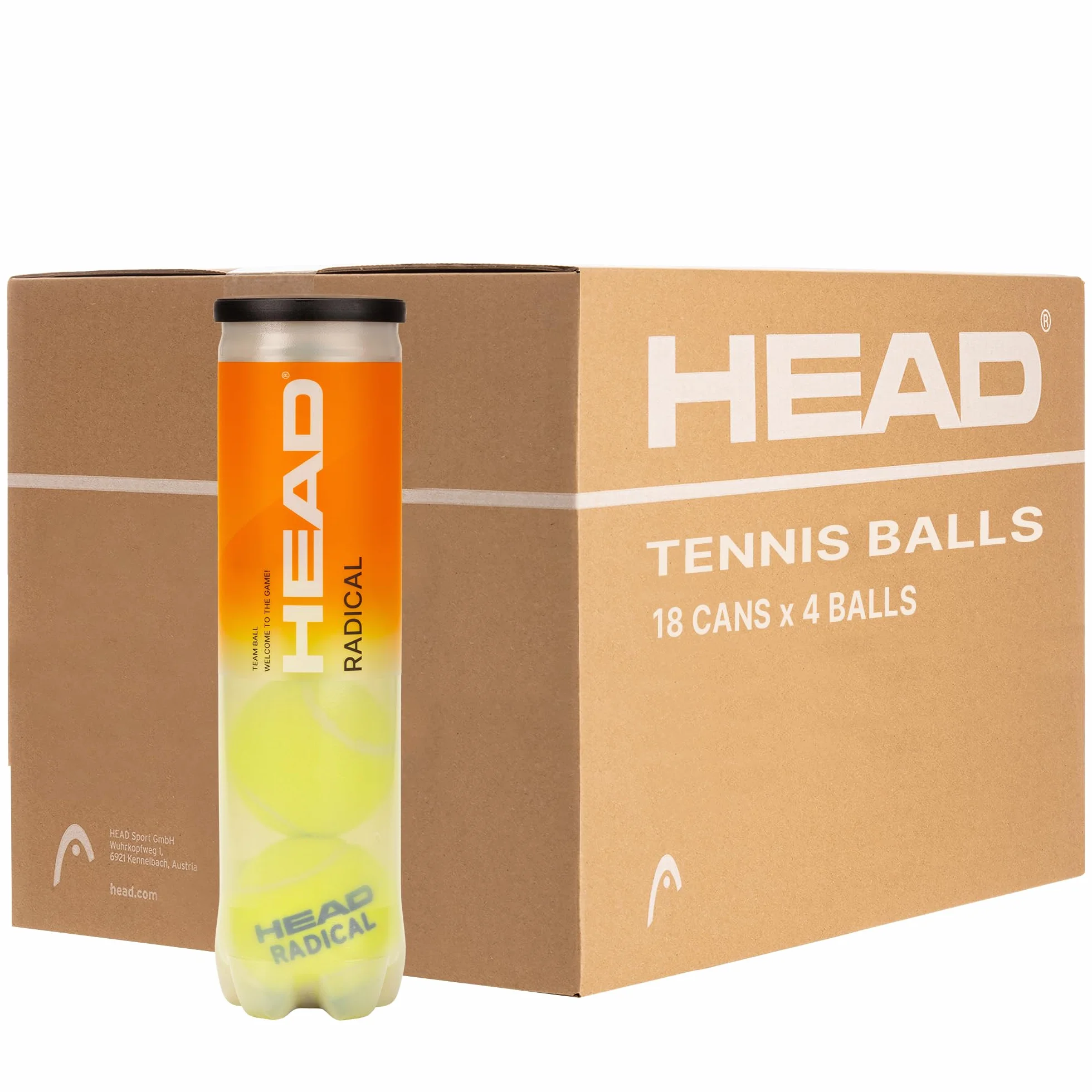 HEAD Karton Piłek Tenisowych 4B Radical, 18 Tubek