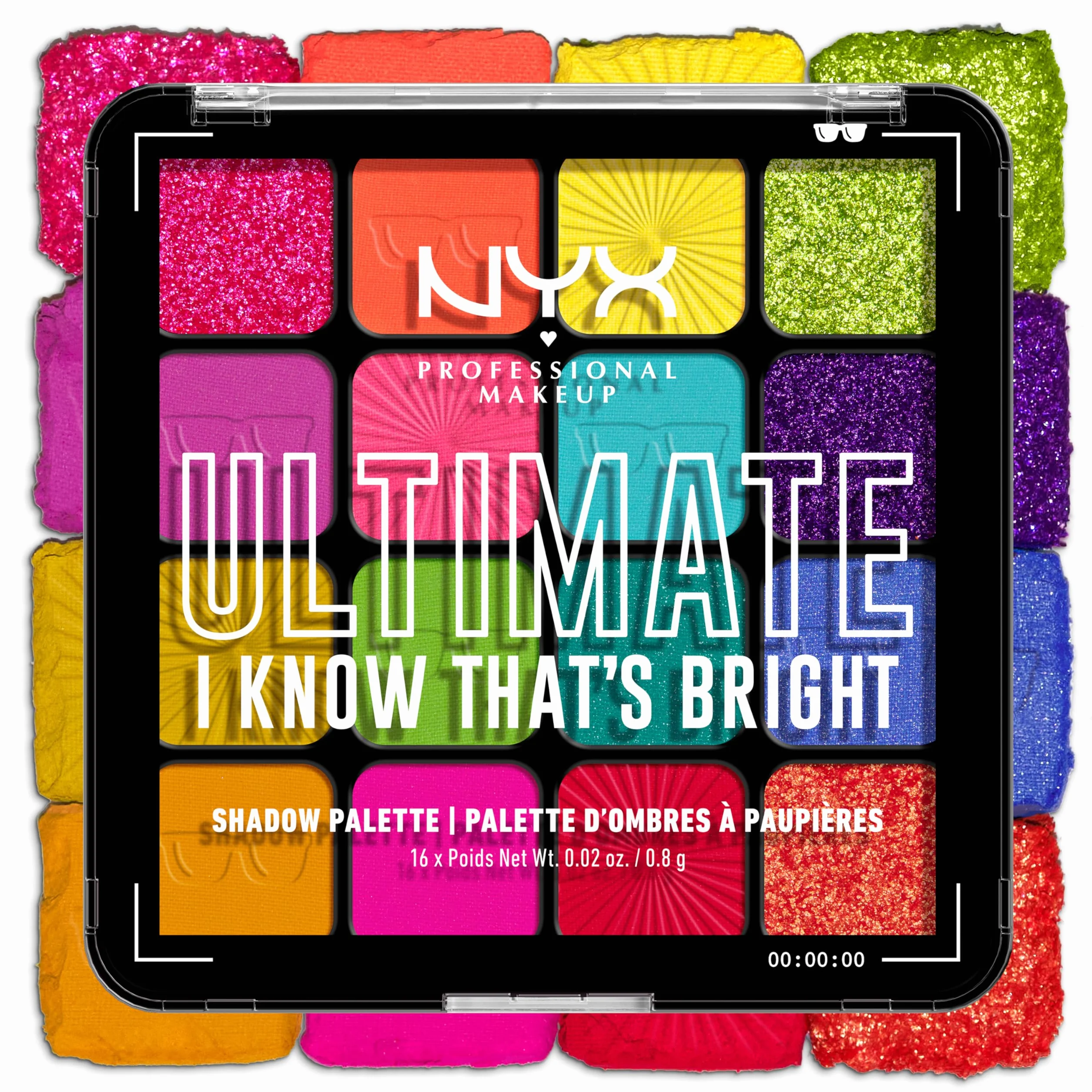 NYX Professional Makeup Ultimate Edit Petite Shadow Palette paleta 16 cieni do powiek o różnym wykończeniu, kolory tęczy, Brights
