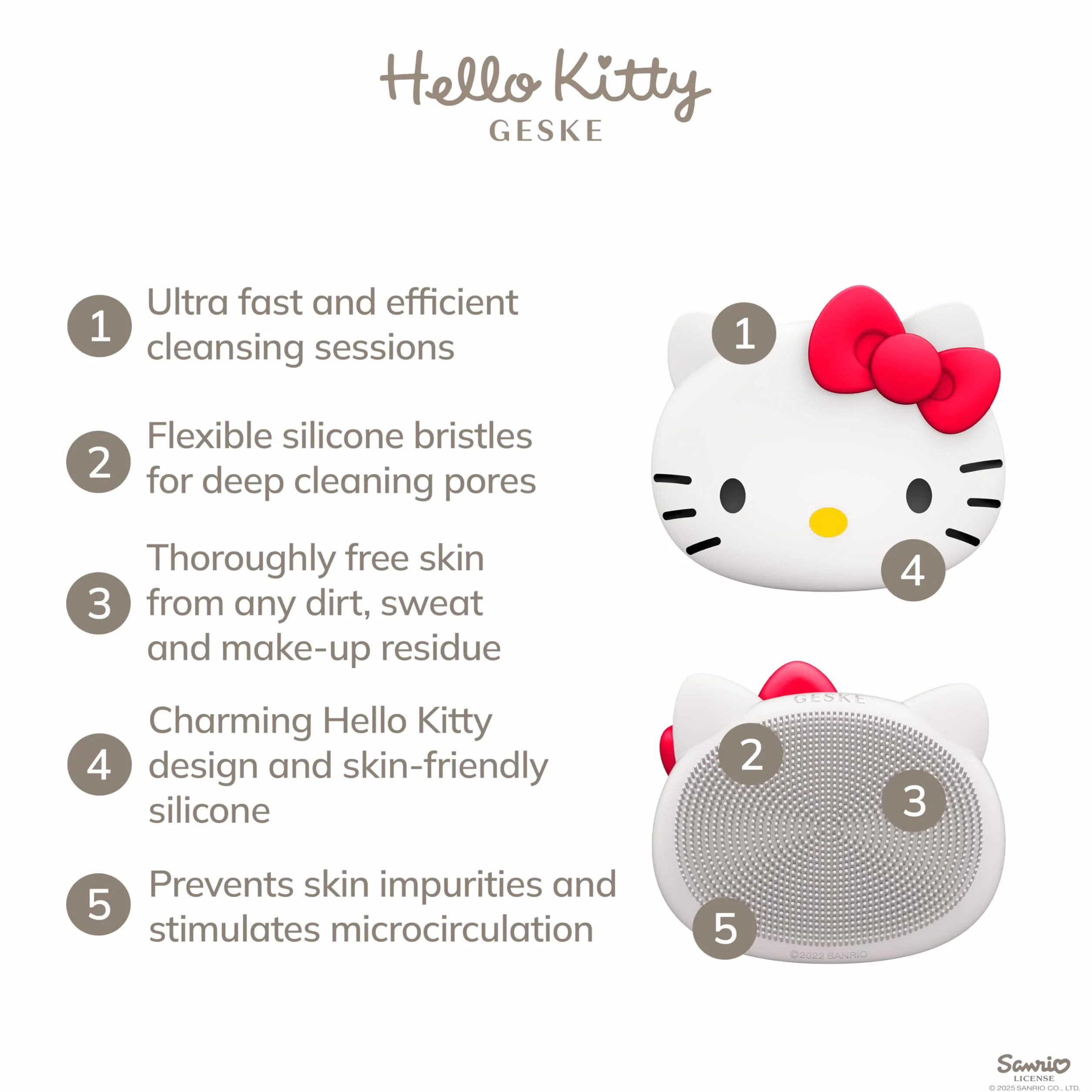 GESKE x Hello Kitty | Szczoteczka do twarzy SmartAppGuided™ | 3 w 1 | Szczoteczka do twarzy | szczotka do czyszczenia | Silikonowa szczoteczka do twarzy | oczyszczanie skóry | pielęgnacja skóry