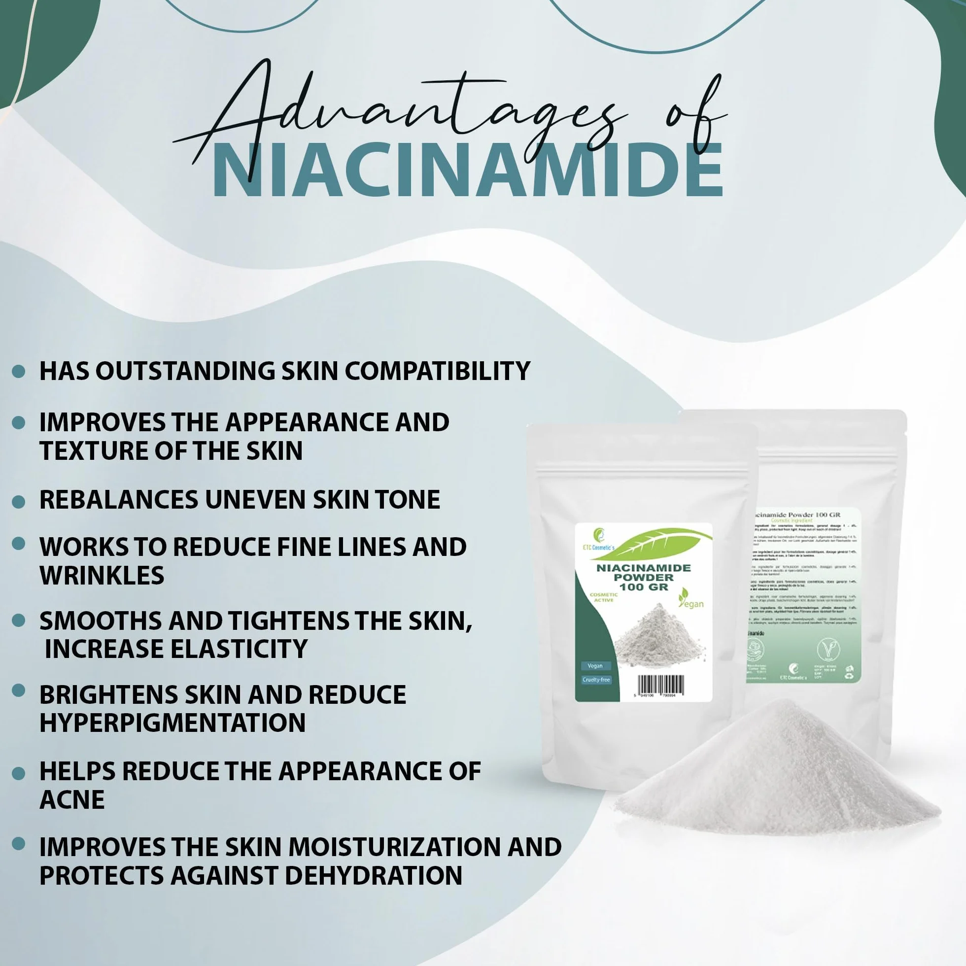 Niacinamide Powder 100g witamina B3 nikotynamid do pielęgnacji skóry i włosów