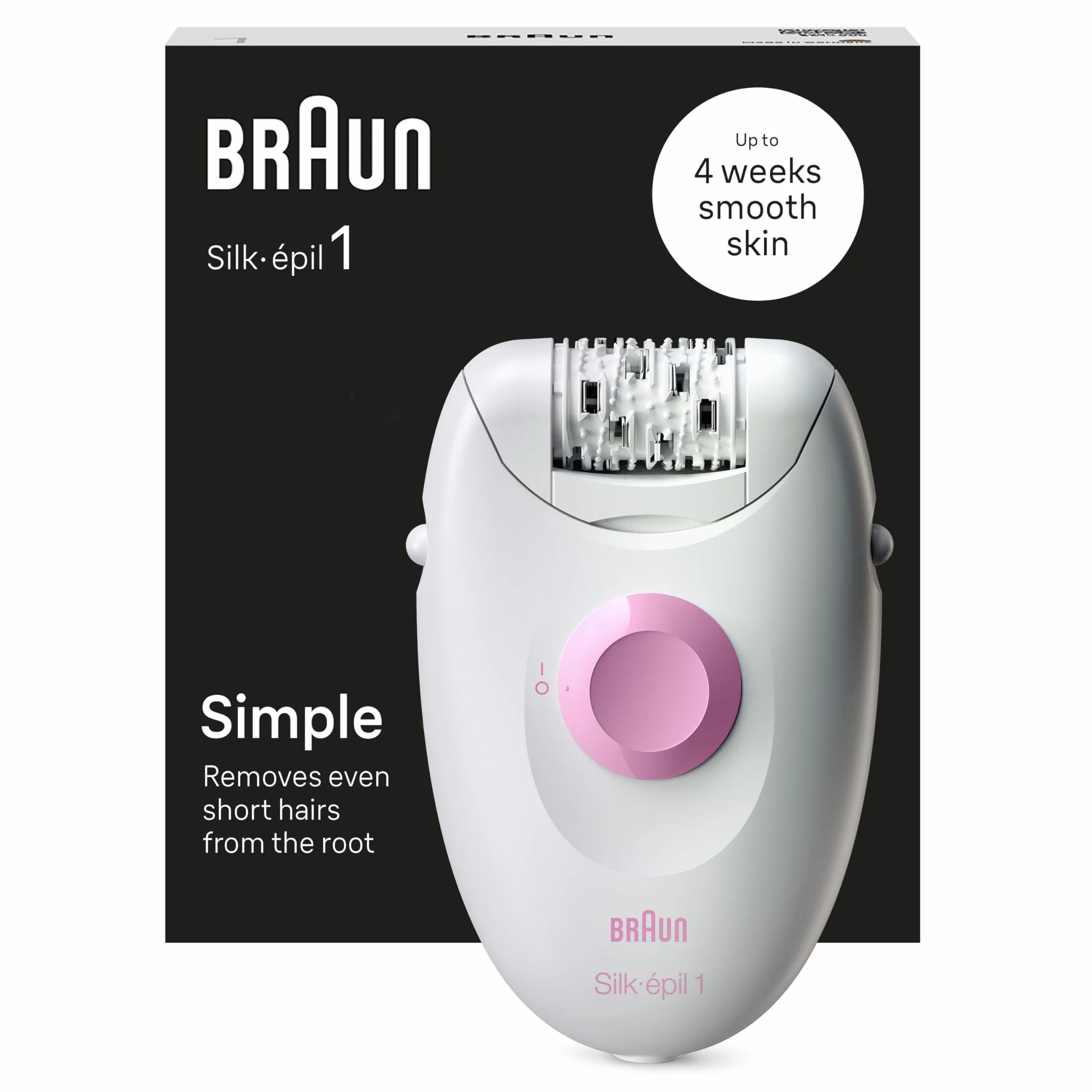 Braun Silk•Epil 1 1-010, Przewodowy Depilator Do Usuwania Włosów, Tygodnie Miękkiej Skóry, Biały/Różowy