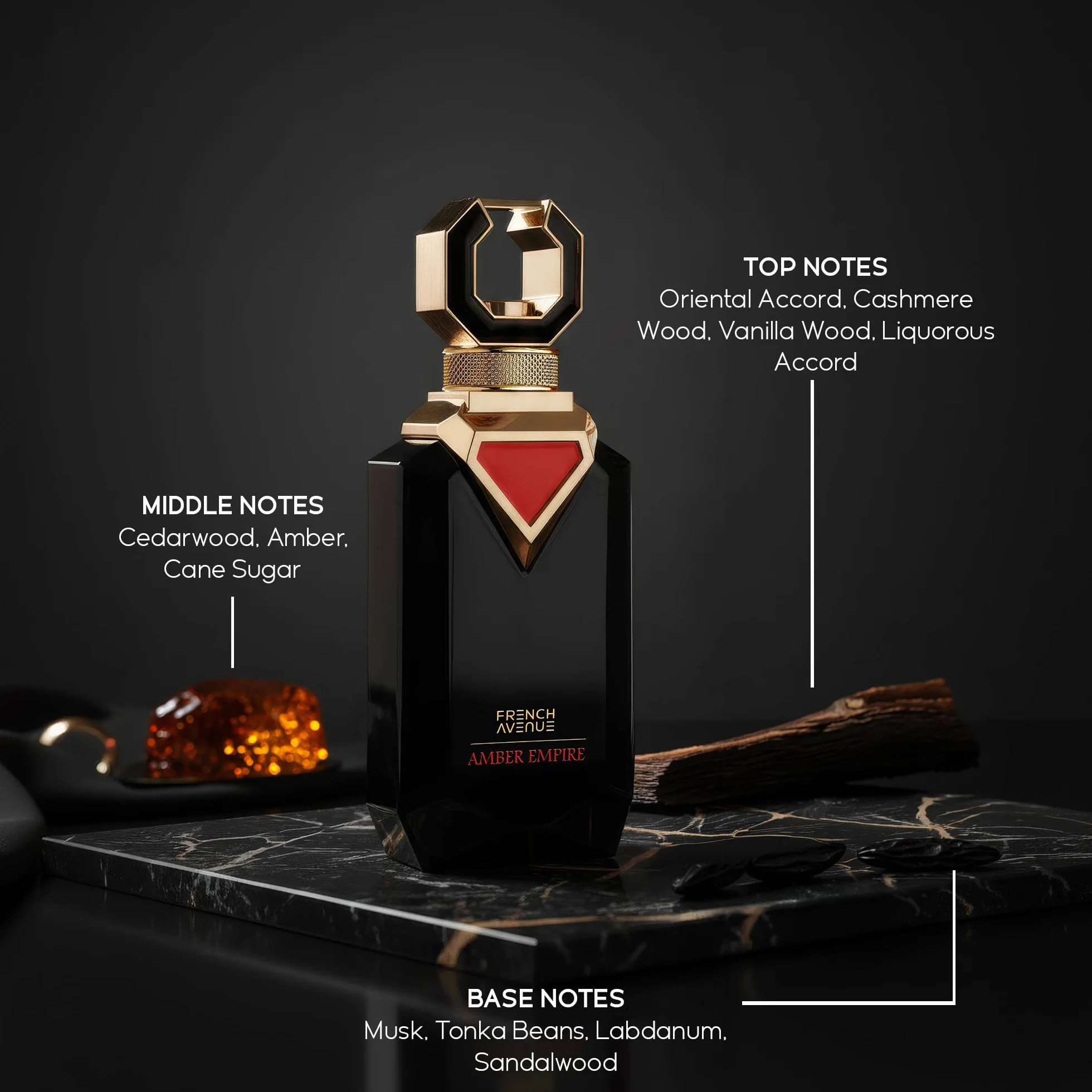 French Avenue Amber Empire, Oriental Amber Ekstrakt zapachowy dla mężczyzn, 100 ml, z nutami bursztynu, wanilii i drzewa sandałowego