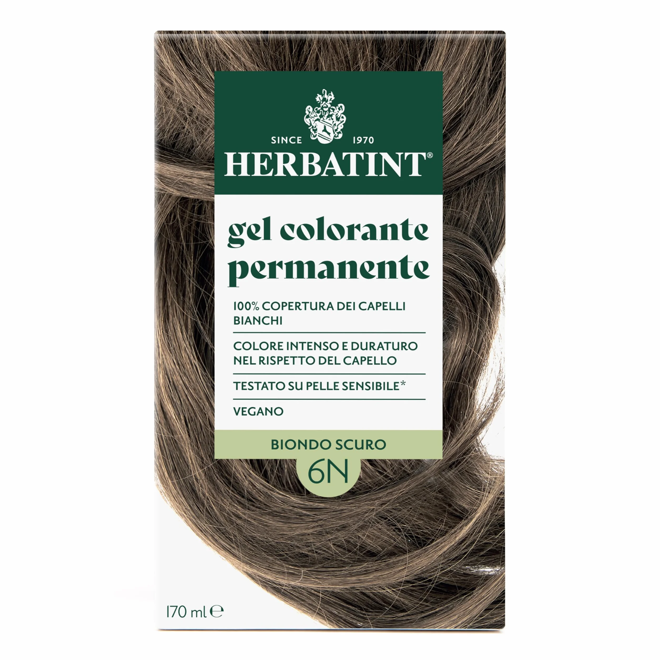 Herbatint Żel do farbowania włosów 6N ciemny blond 170 ml bez amoniaku 100% białe włosy wrażliwa skóra 8 naturalne ekstrakty organiczne
