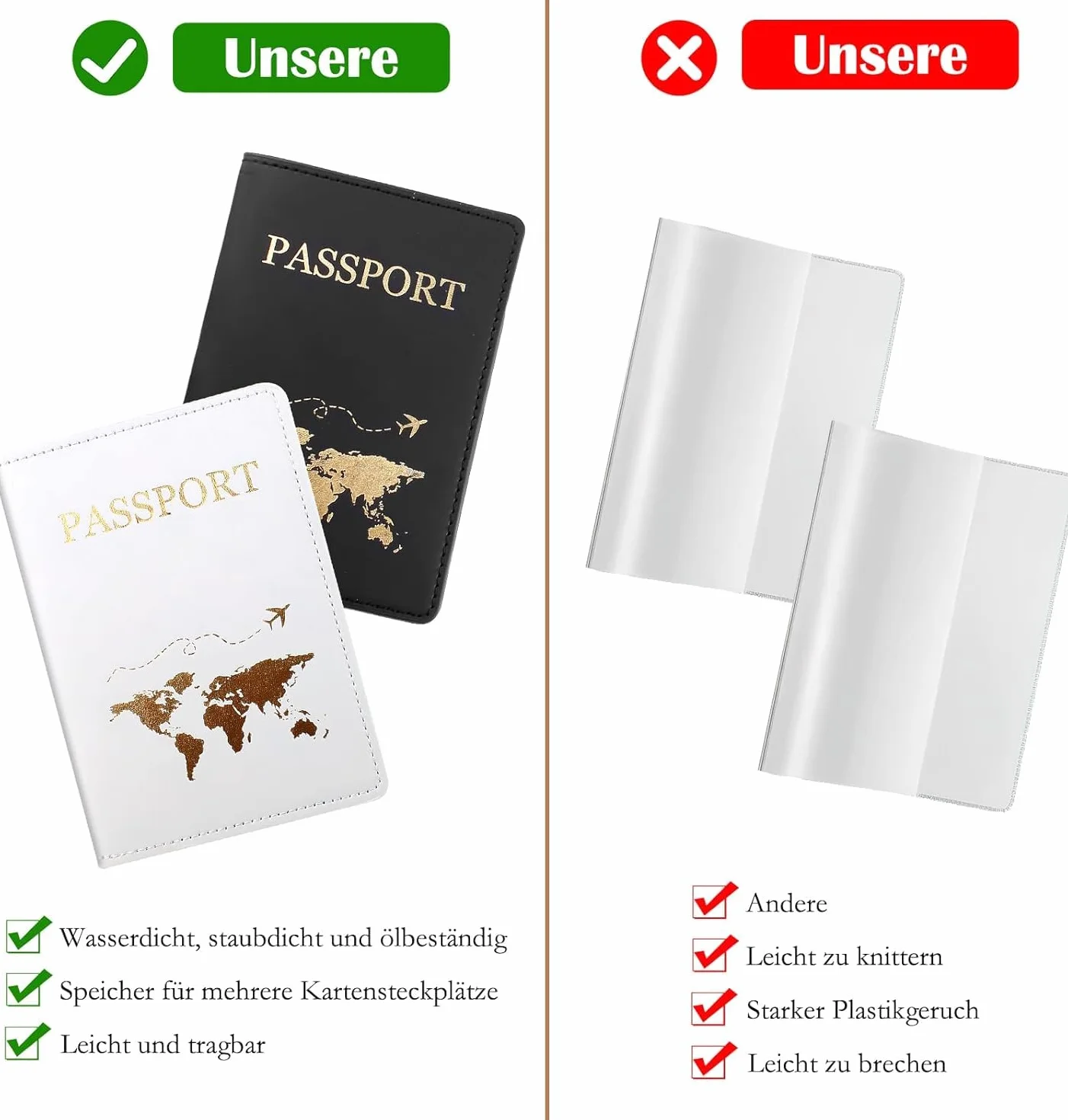 2 sztuki etui na paszport ze skóry PU – spersonalizowane etui na paszport i etui na paszport – etui na paszport z przegródkami na karty kredytowe, dowód osobisty i dokumenty podróżne
