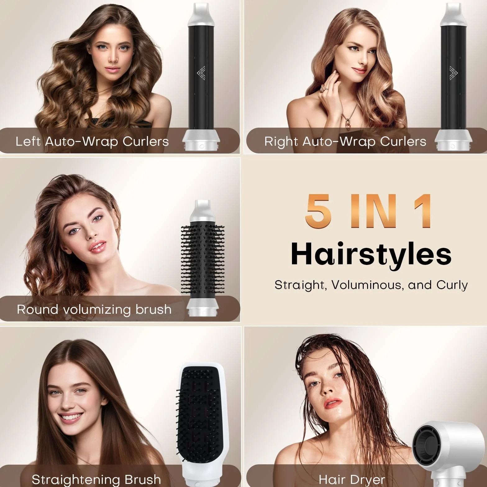 Airstyler 5 w 1 1000 W szczotka z gorącym powietrzem suszarka do włosów z automatyczną lokówką