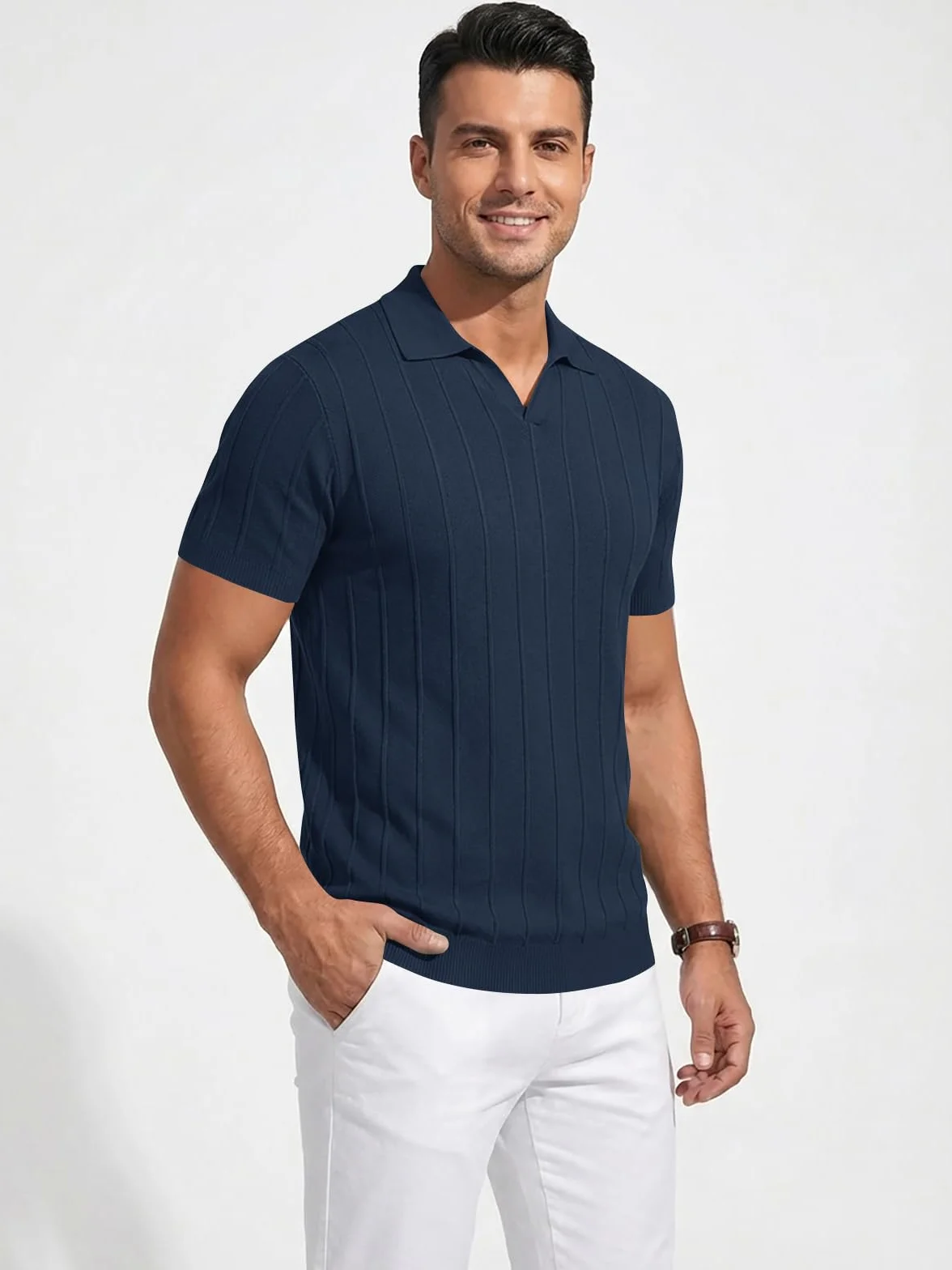 Runcati Męska koszulka polo, na lato, z krótkim rękawem, dzianina, jednokolorowa, z zapięciem na guziki, krój slim fit, koszulka golfowa, casualowa, basic