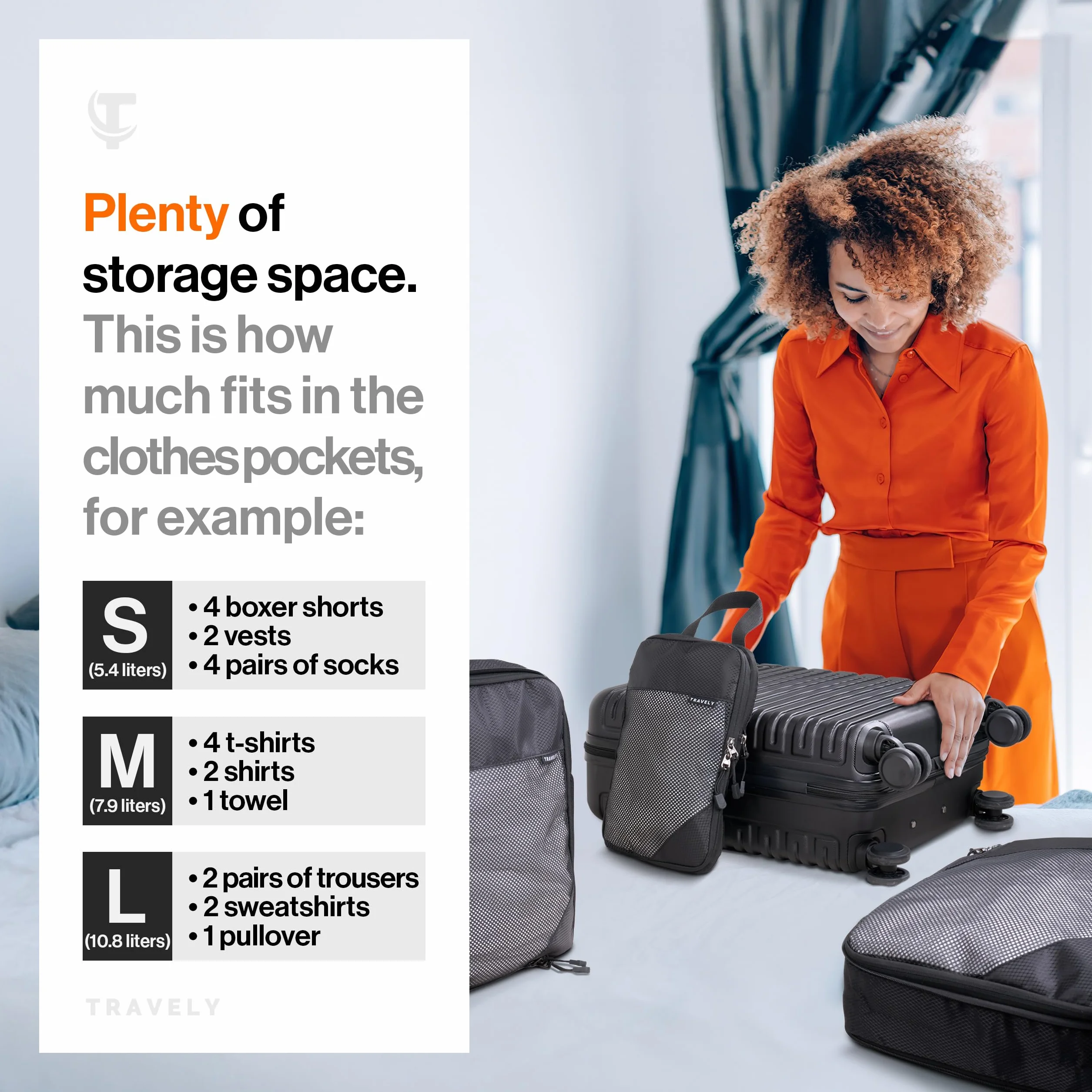 TRAVELY Packing Cubes Compression – 8-częściowy zestaw wraz z torbą na buty i workiem na pranie – kostki kompresyjne jako walizka lub organizer do plecaka – torby podróżne, worki kompresyjne