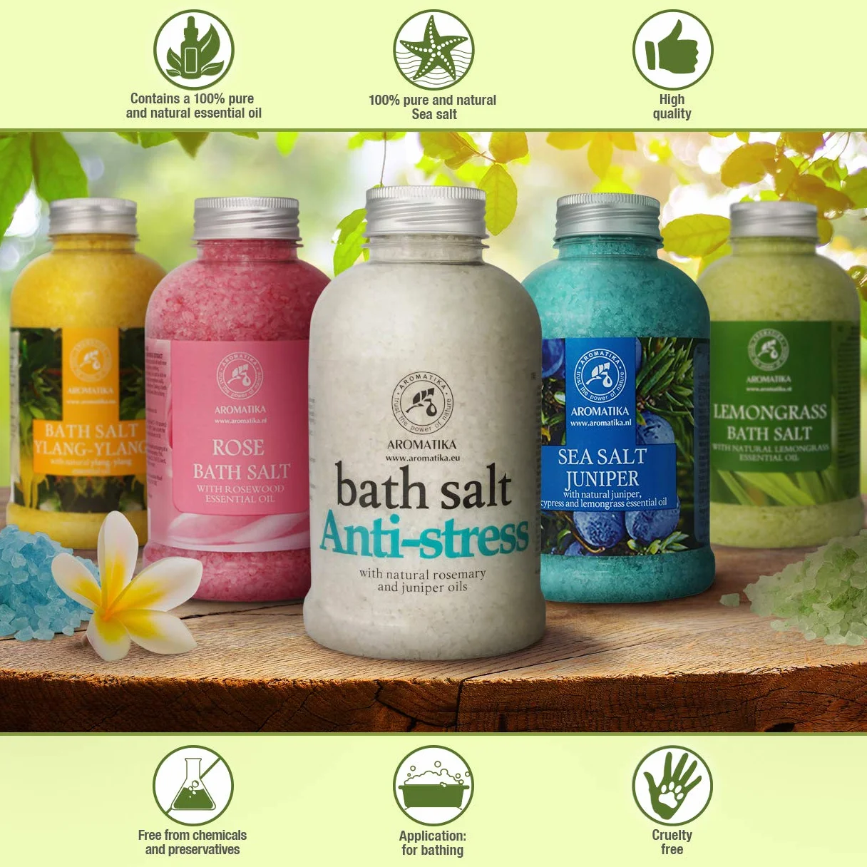 AROMATIKA Sól do Kąpieli Anti-Stress 600 g z Olejkami Eterycznymi Rozmarynu i Jałowca Relaks Regeneracja Mięśni Kąpiel do Stóp Aromaterapia Spa