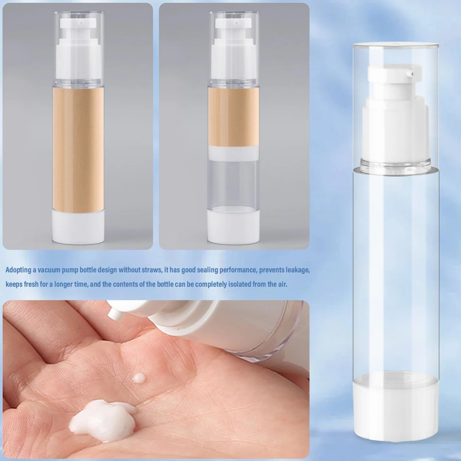 Próżniowe butelki podróżne Airless Dozownik 100 ml 6 sztuk puste na krem balsam szampon