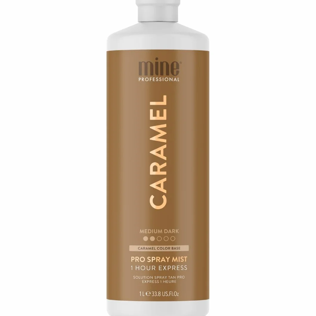 MineTan Karmelowy roztwór do opalania natryskowego Premium | Salon Professional 1-godzinna formuła ekspresowej opalenizny, czyste rozwiązanie do opalania bez słońca, gładkie i gładkie wykończenie, bez zapachu pomarańczowej lub sztucznej opalenizny, wegańs