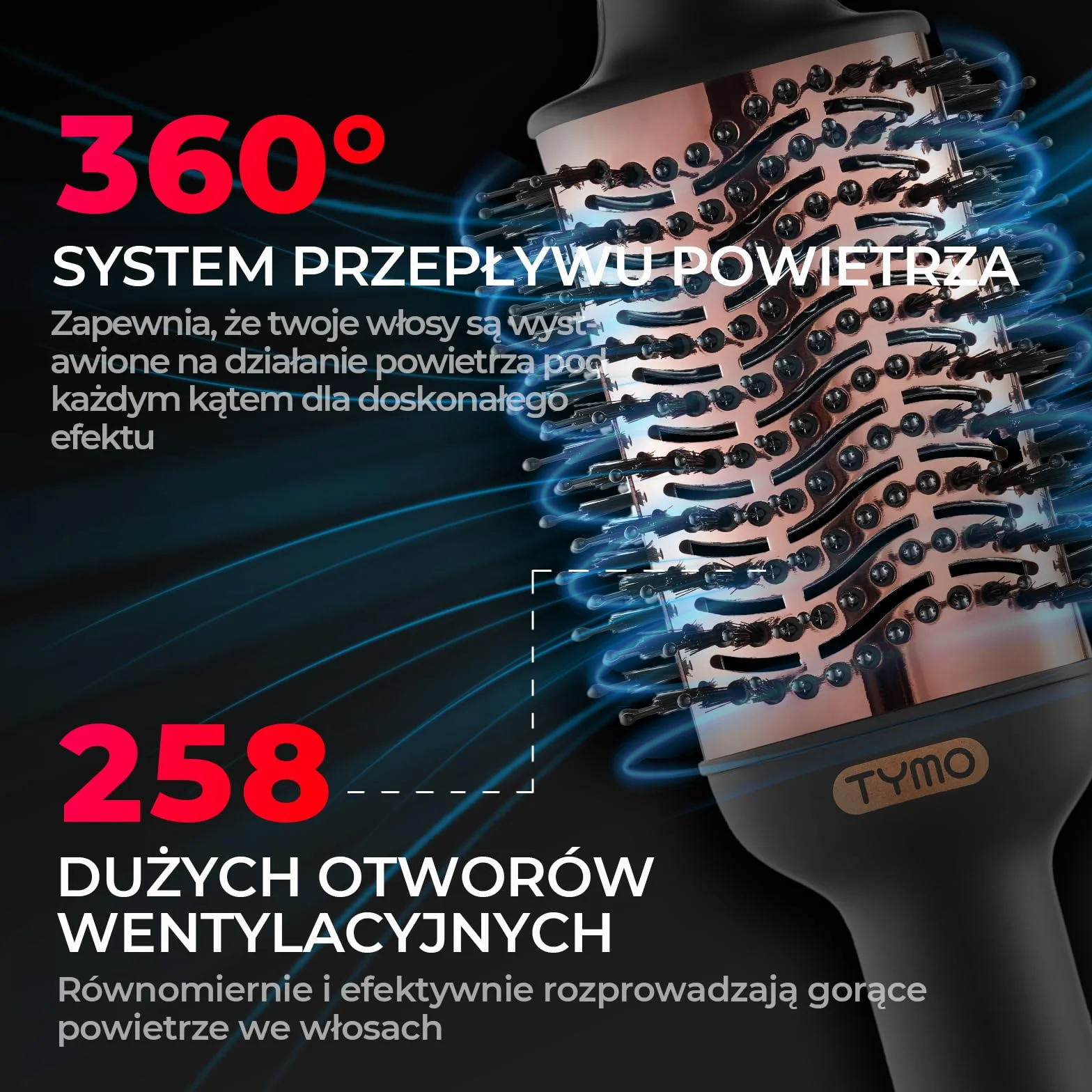 TYMO Szczotka z ciepłym powietrzem, okrągła suszarka do włosów i szczotka objętościowa w jednym, jonowa szczotka do suszarki do włosów, szczotka do stylizacji włosów do szybkiego suszenia, prostowania