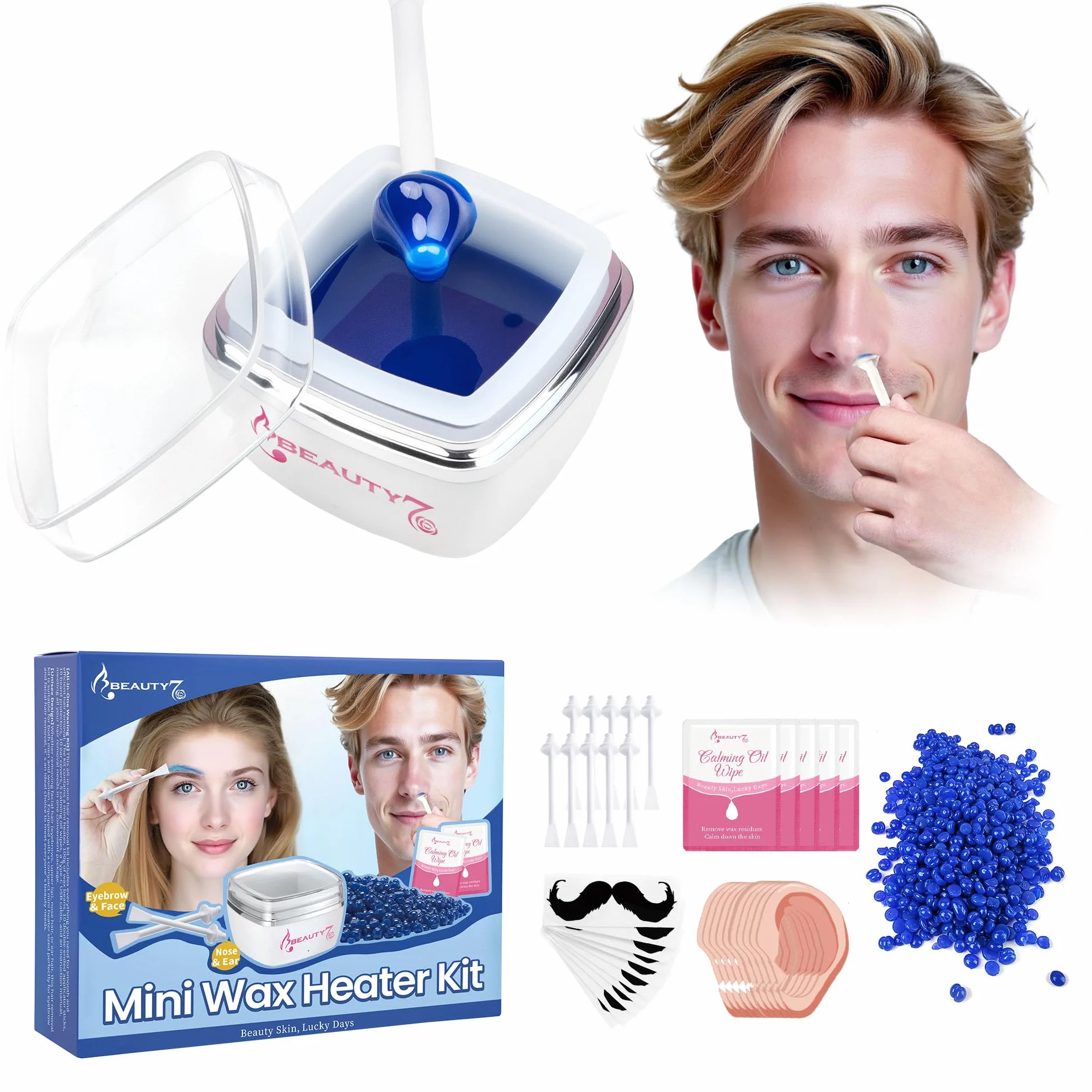 Beauty7 zestaw do woskowania nosa, mini podgrzewacz wosku USB, przenośny