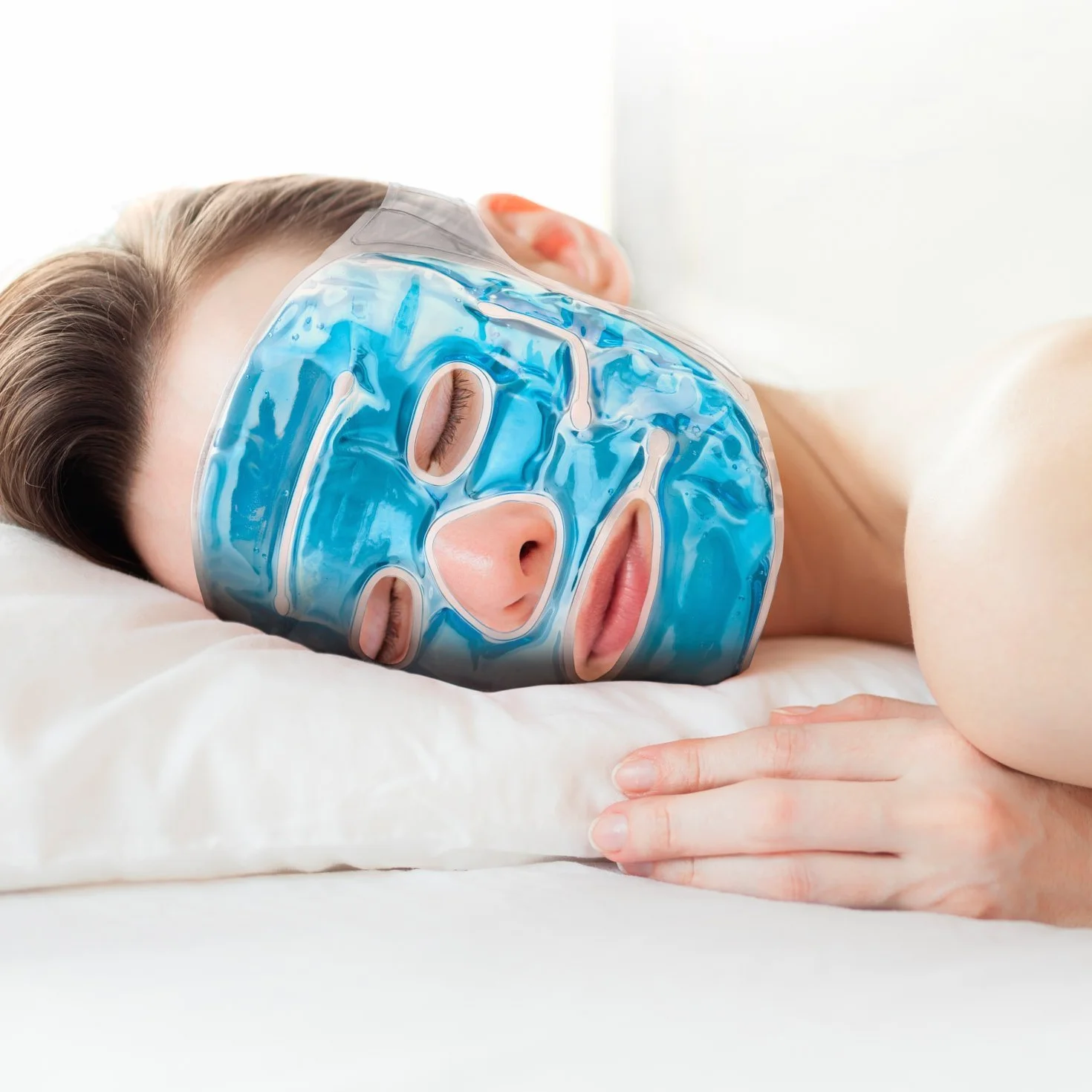 Feluna® Żelowa maseczka relaksująca na twarz, Maseczka wellness do terapii zimnem, Maska chłodząca na oparzenia słoneczne i alergie, Maska relaksująca na migrenę i ból głowy (maska na twarz)