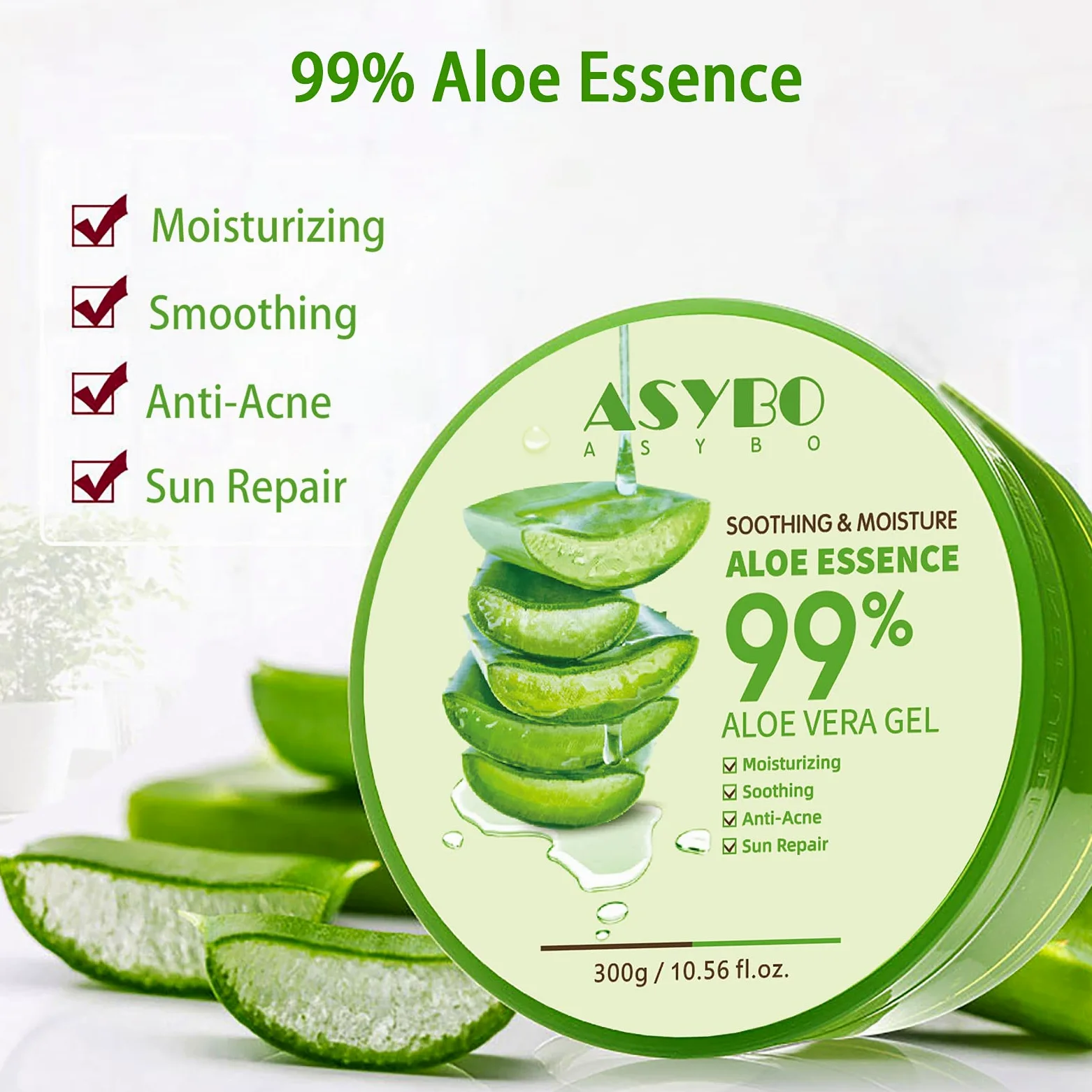 Żel Aloe Vera 300 x 2 ml – 99% czystego aloesu krem nawilżający do twarzy i ciała, naturalny krem z aloesu do suchej skóry, oparzeń słonecznych, trądziku