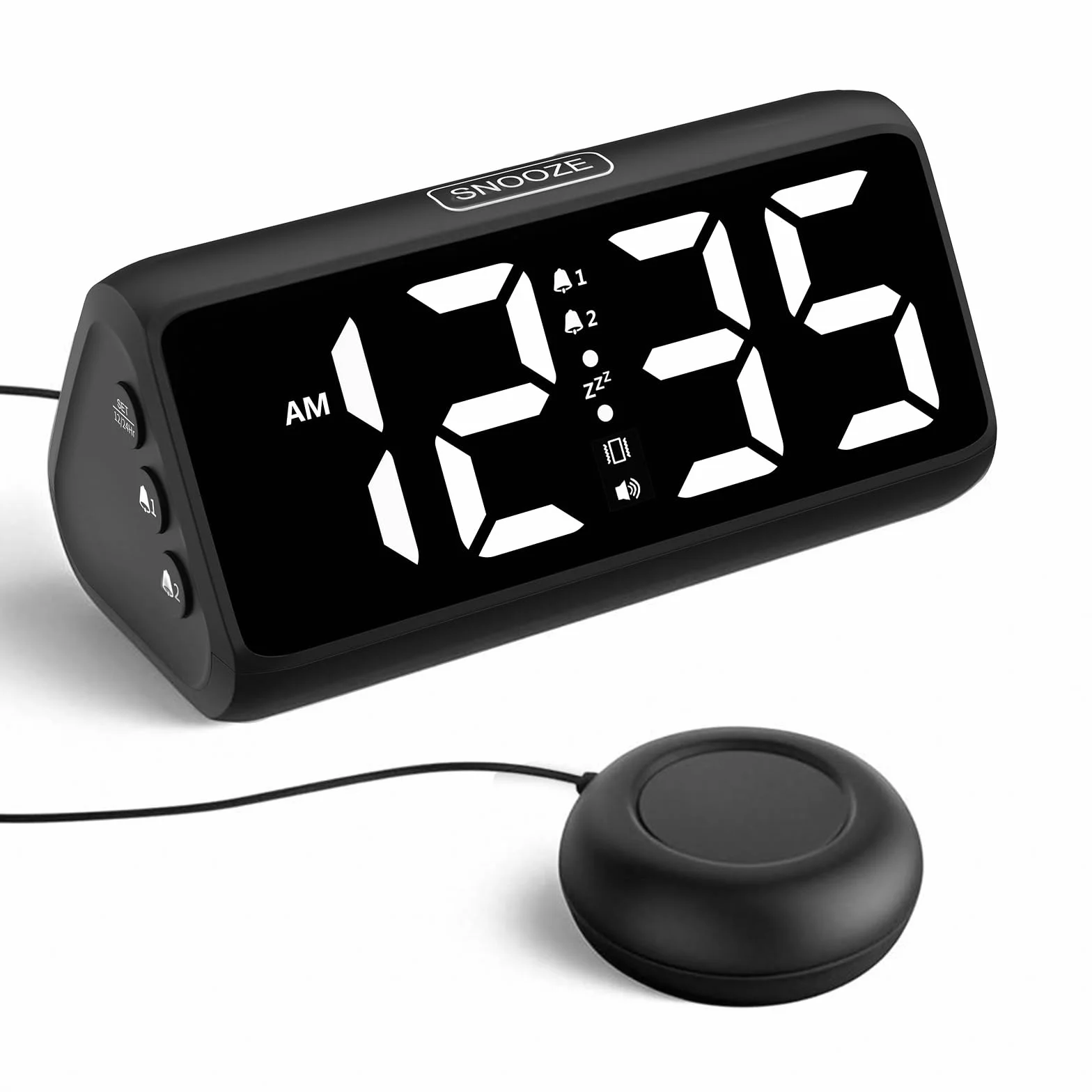 Głośny budzik do głębokiego snu, głośny budzik wibracyjny, podwójny alarm, wskaźnik LED, 5 poziomów jasności, 4 głośności, drzemka, budzik wibracyjny dla osób starszych, nastolatków, niesłyszących