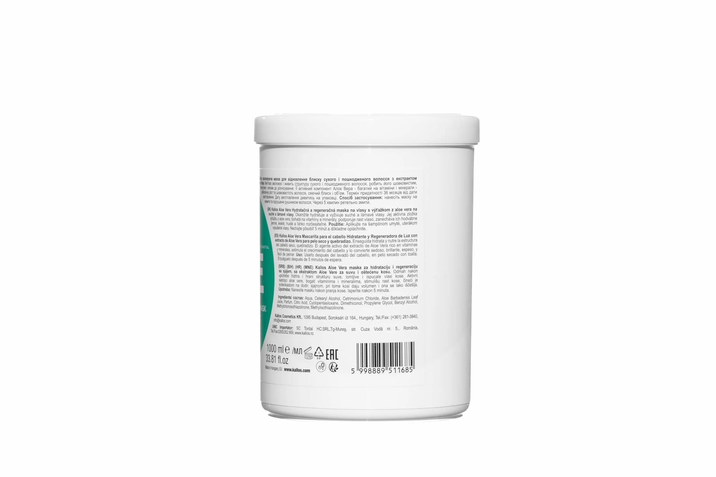 KALLOS KJMN Aloe Nawilżająca maska do włosów z aloesem 1000ml
