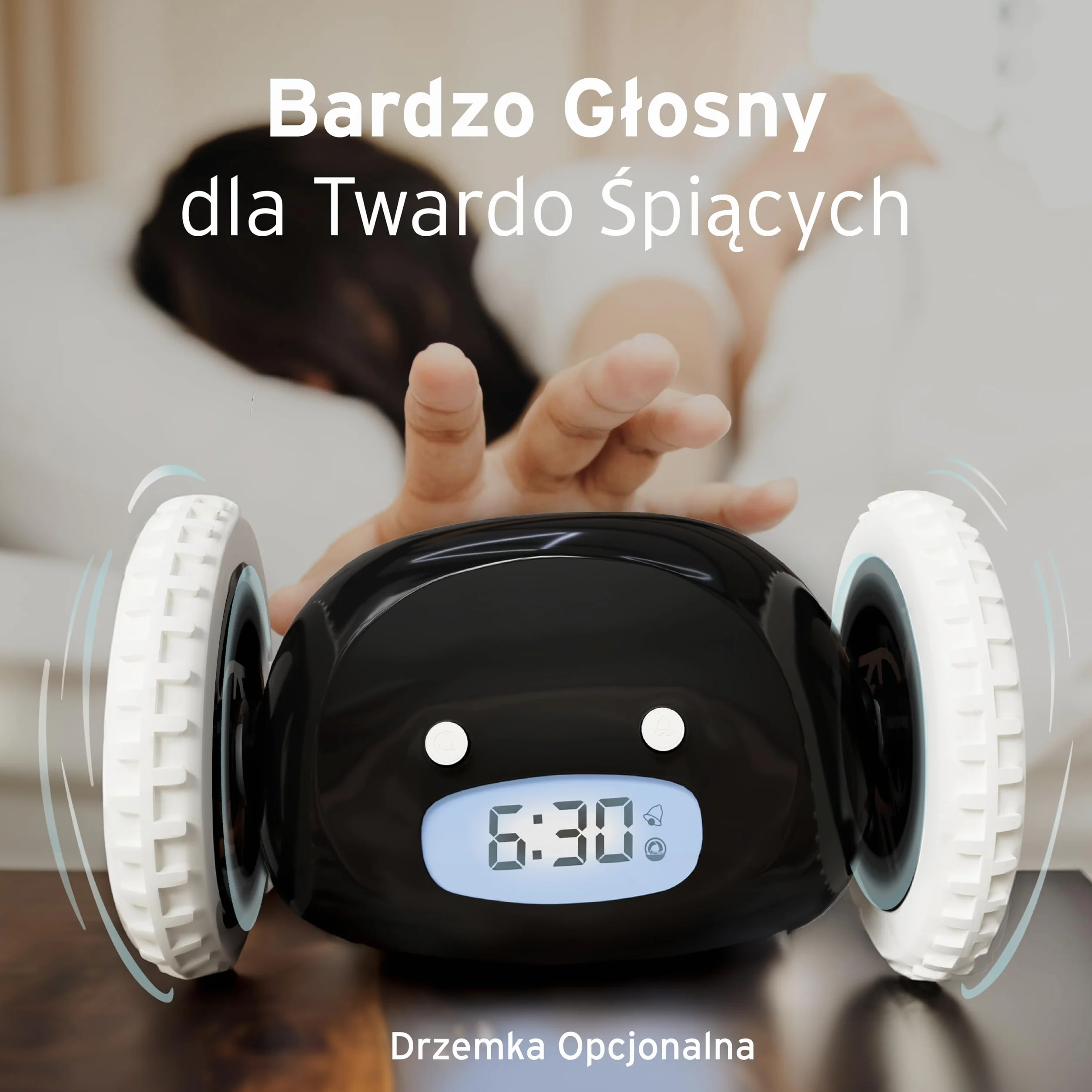 CLOCKY Zabawny Budzik Cyfrowy Elektroniczny Podrózny na Kołach Budzik Głośny dla osób nieslyszacych dziewczynki niedoslyszacych śpiących gluchych śmierci Doroslych Starszych Dcziezi Porusza (Czarny)