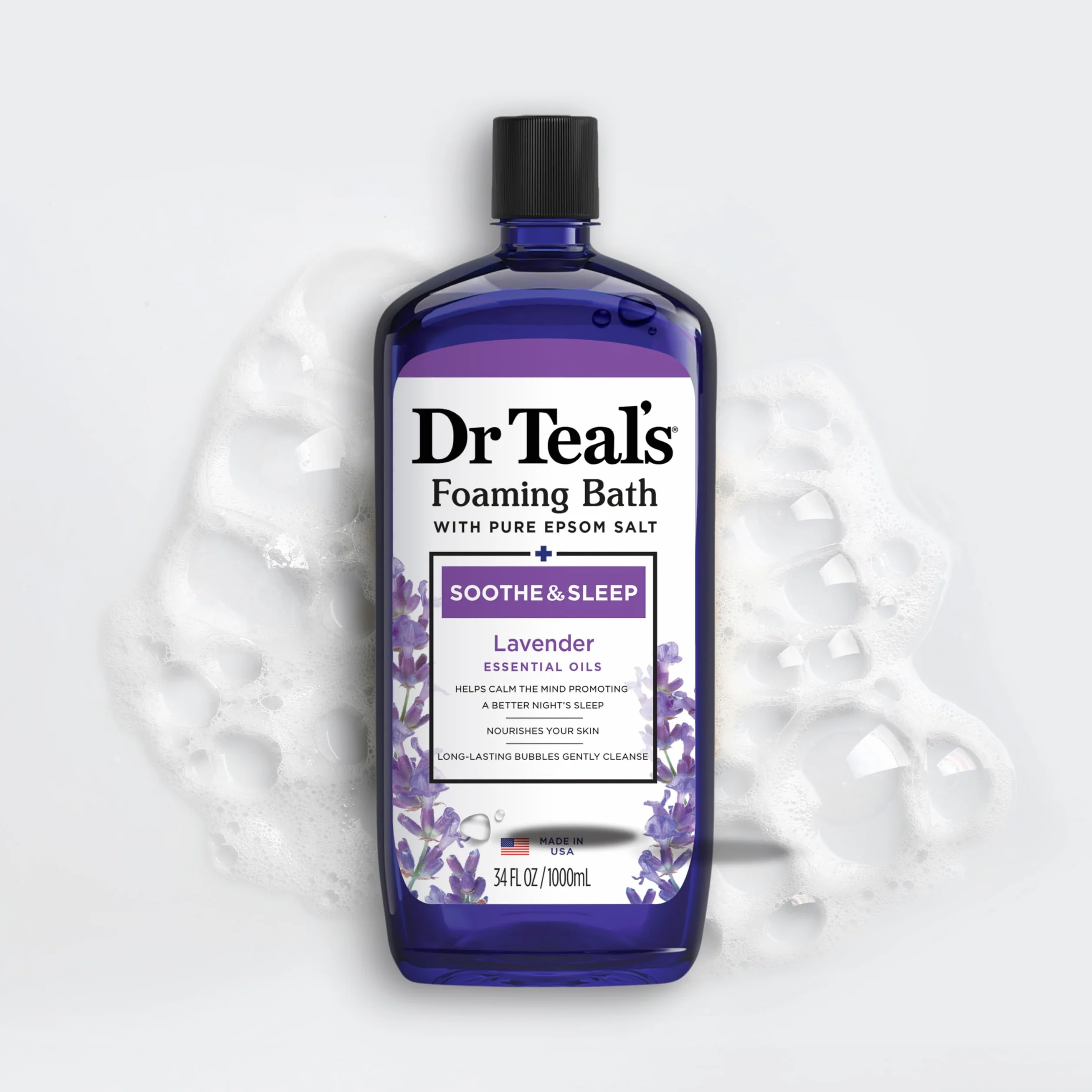 Dr Teal's Pure Epsom Salt Foaming Bath, pianka do kąpieli uspokajającej i snu, z lawendą. 1 l.