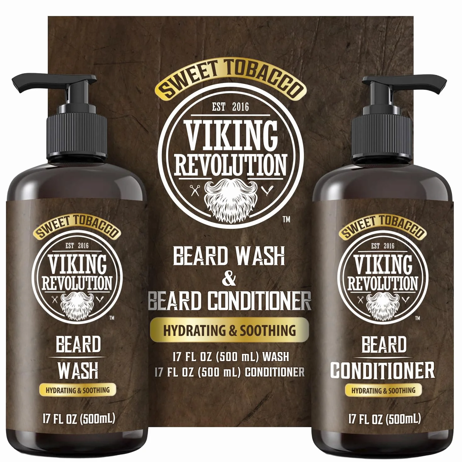 Viking Revolution Szampon i odżywka do brody – zmiękcza, wygładza i wzmacnia porost brody – słodki tytoń – prezent dla mężczyzn – 2 x 500 ml