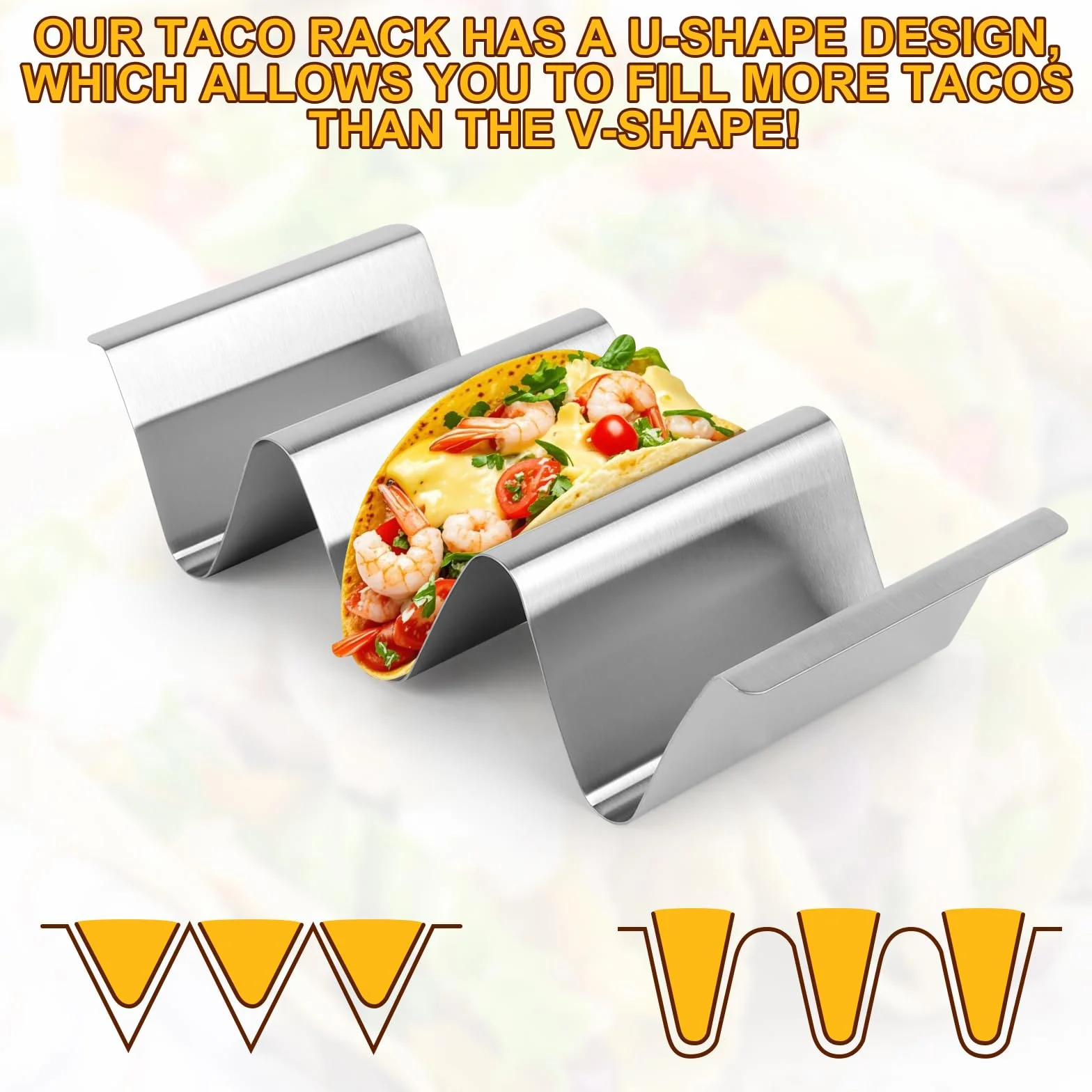 4-częściowy zestaw uchwytów Tacos ze stali nierdzewnej, tacy na Tacos, metalowe uchwyty Tacos, uchwyt Taco ze stali nierdzewnej do Tacos, uchwyty ze stali nierdzewnej do Tacos, Saucisses Grillées