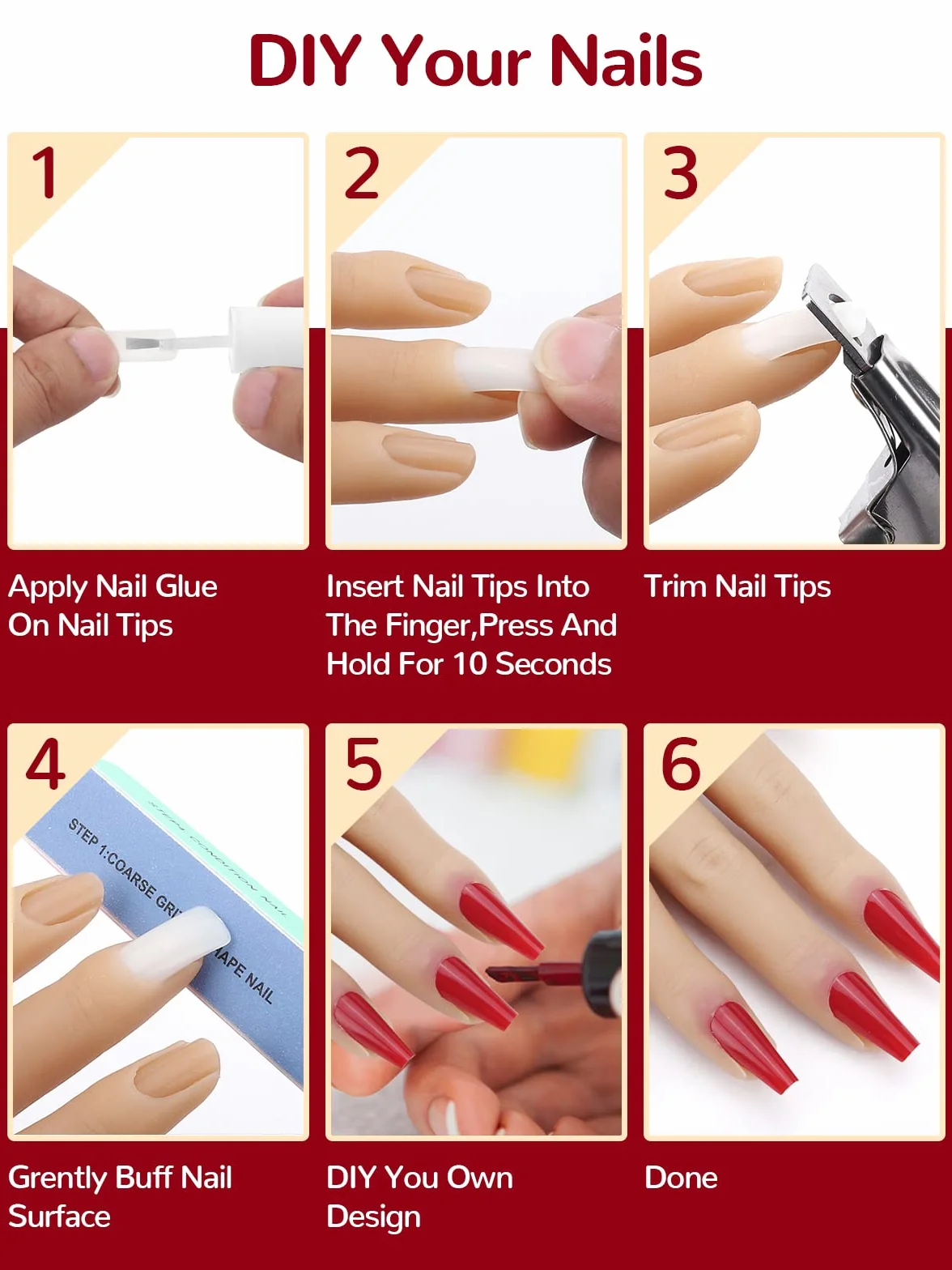 Silikonowa ręka do sztucznych paznokci, elastyczna kobieca ręka manekina ze stojakiem miękkie sztuczne ręce do treningu paznokci manicure z 100 szt. tipsów i profesjonalny pilnik do paznokci 3 szt.