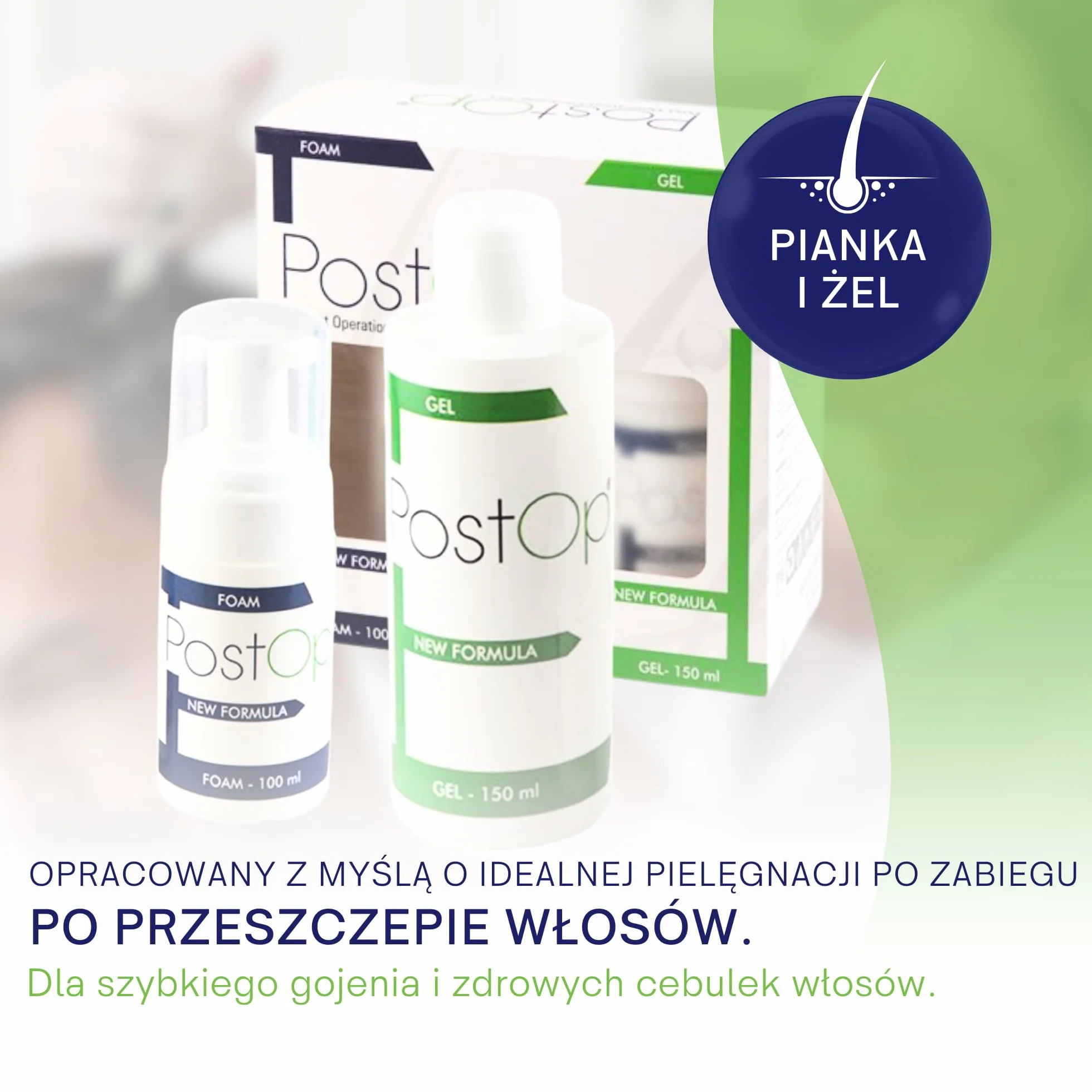 PostOp Zestaw po przeszczepie włosów Szampon + pianka opracowana specjalnie do stosowania po zabiegu (przeszczep włosów - FUE i FUT).