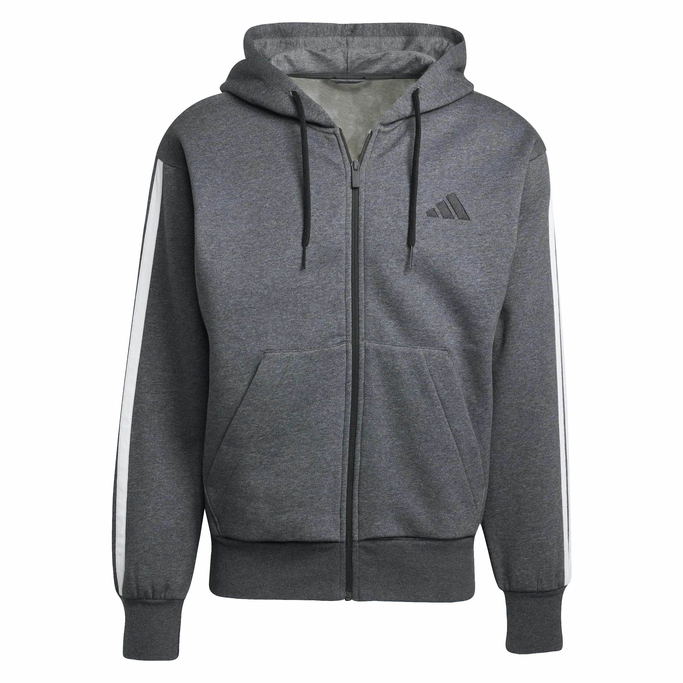 adidas Mezczyzni Essential Three Stripes Fleece Zipper Hoodie Sweatshirt, dark grey heather/black, XL