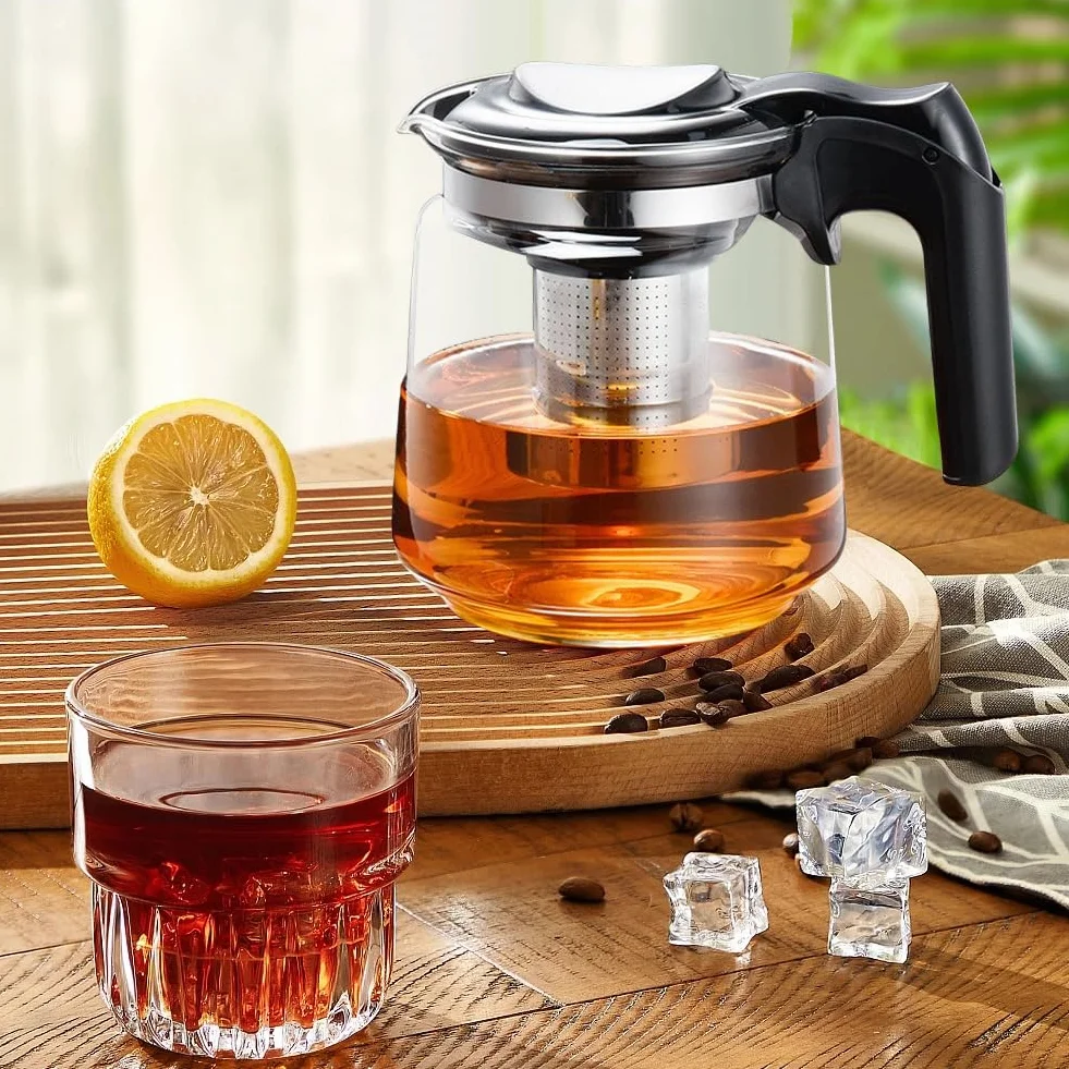 Dzbanek do herbaty ze szkła, dzbanek do herbaty z sitkiem 1,5 L, szklany dzbanek termiczny z pokrywką, sitko z nerwowej stali, dzbanek do herbaty ze szkła borokrzemowego, dzbanek do herbaty