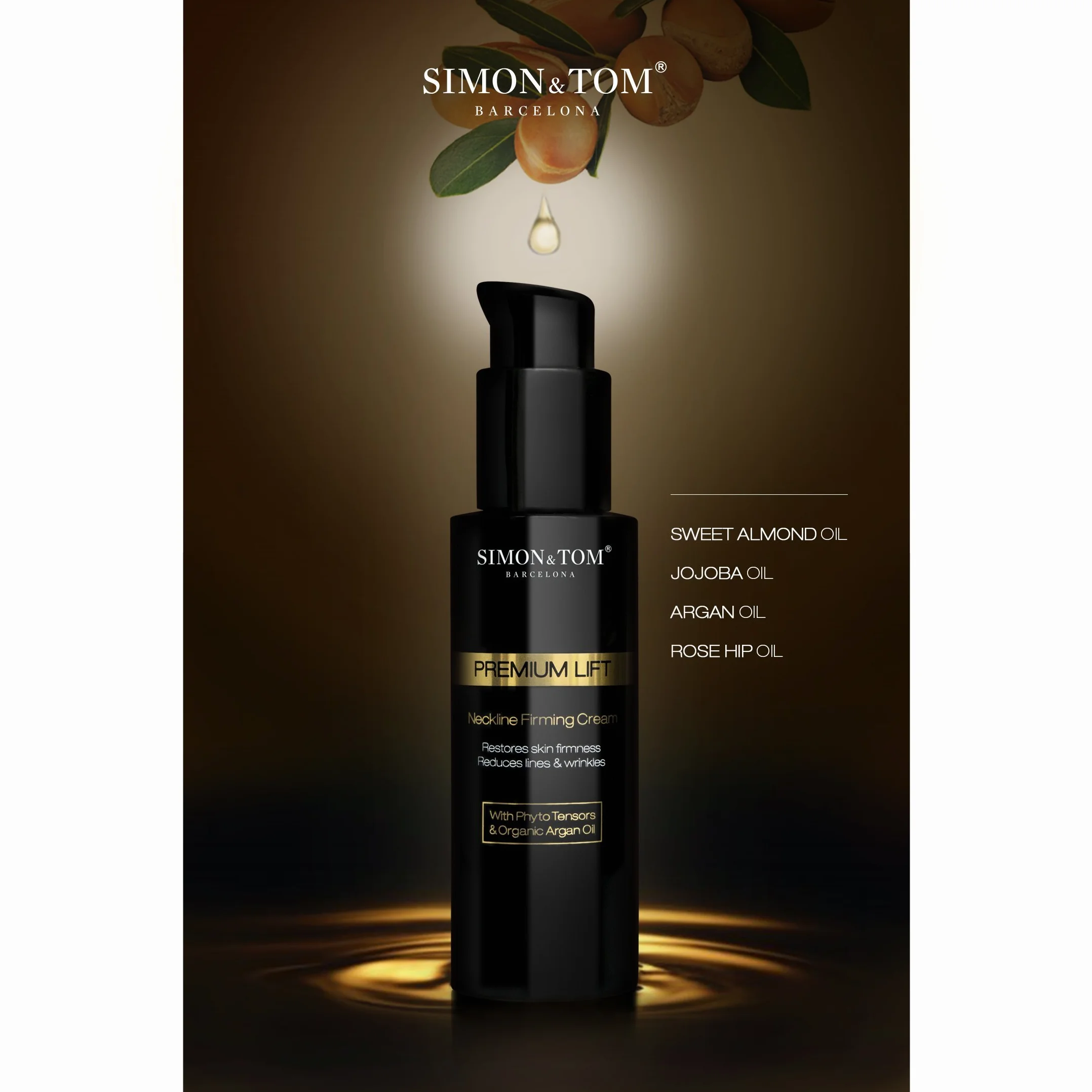 Simon&Tom Premium Lift Neckline Firming Cream Anti-Aging ujędrniający krem na szyję, nawilżający, liftingujący, kwas hialuronowy i czujniki fito, 100 ml
