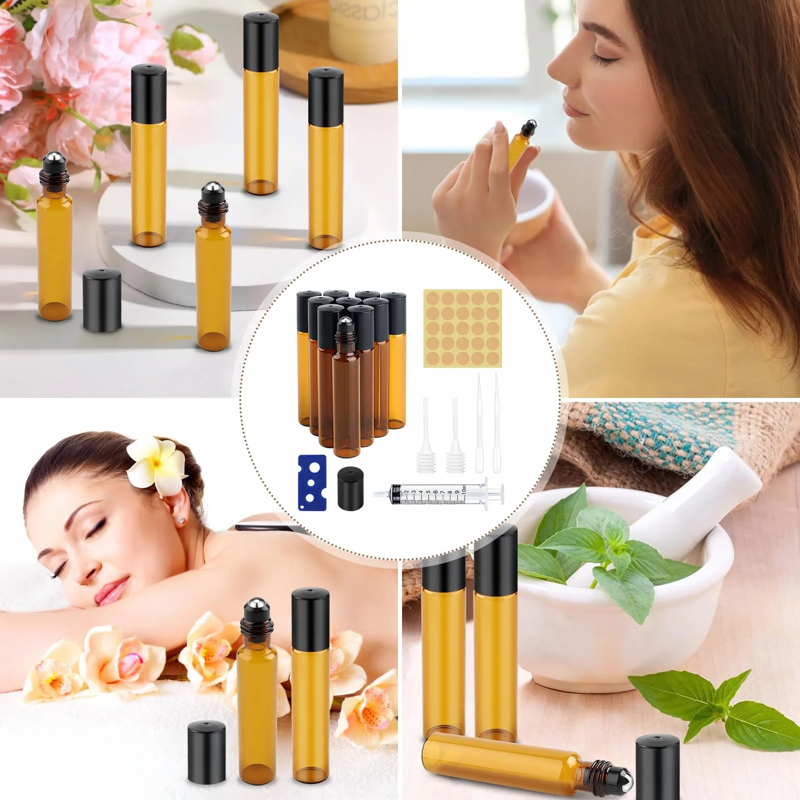 12 sztuk brązowych szklanych butelek, 10 ml szklana butelka w rolce ze stali nierdzewnej, napełniane butelki rolkowe olejki eteryczne do masażu aromaterapii perfum