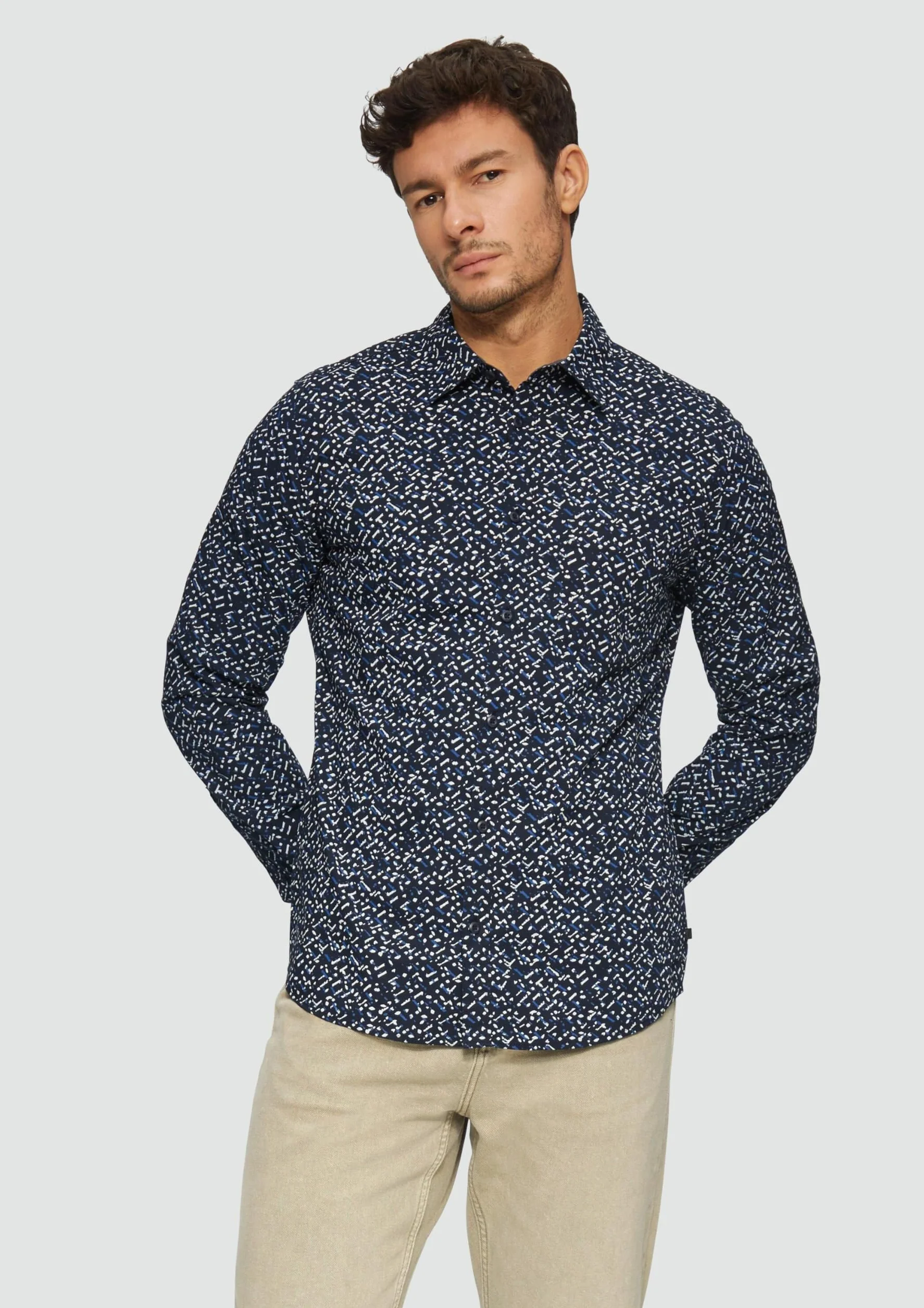 s.Oliver Slim Fit: Wzorzysta koszula z popeliny, 59A1_Navy, 3XL