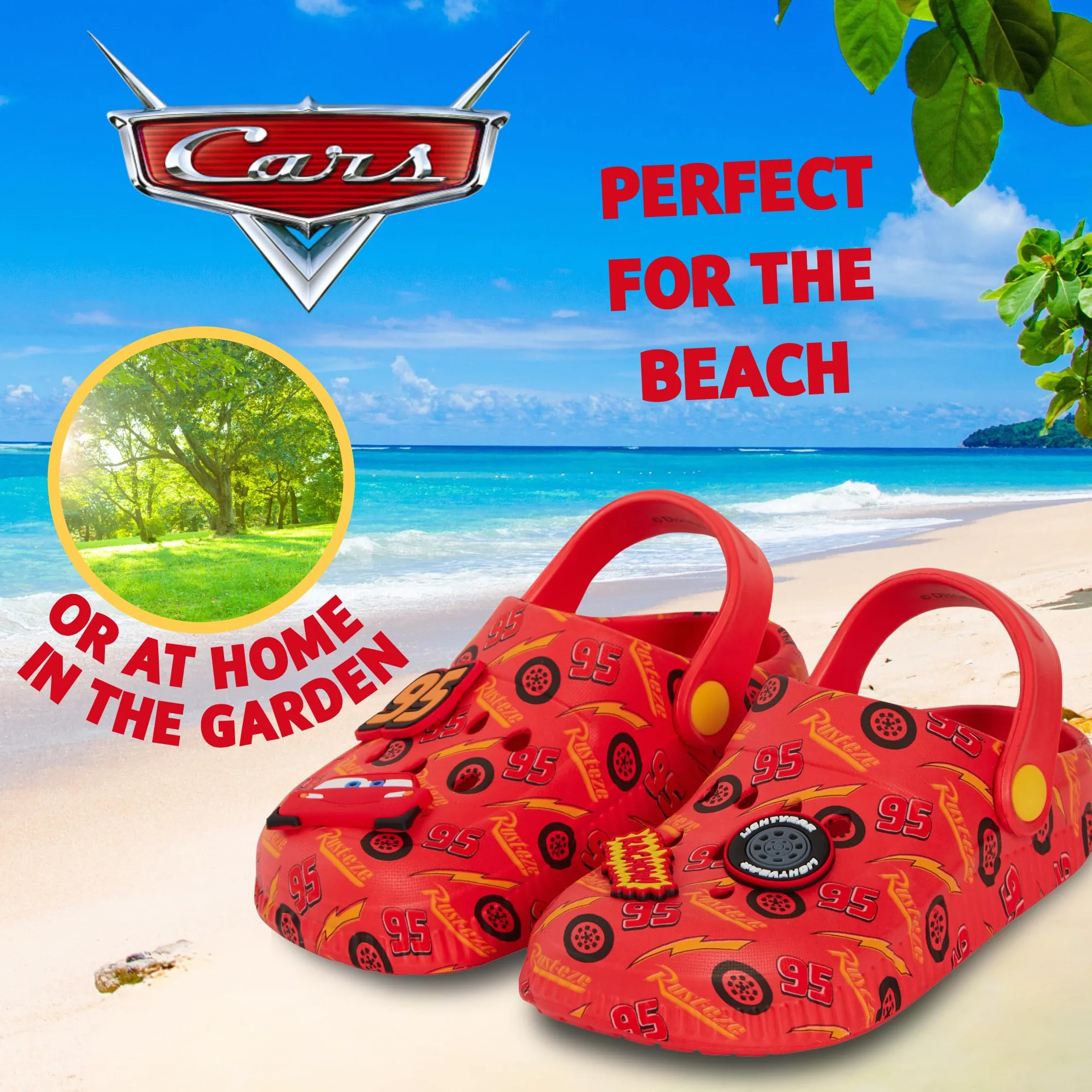 Disney Chłopięce chodaki do samochodów z zawieszkami sandały dziecięce Lightning McQueen suwaki z paskiem na kostkę buty plażowe