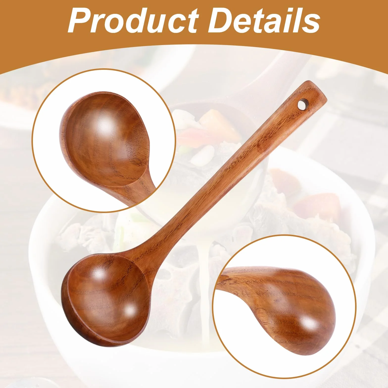 Chochla z drewna, uchwyt o długości 28 cm, duża łyżka kuchenna z drewna, naturalne drewno, naturalna tekstura, drewniana łyżka, łyżka do zupy