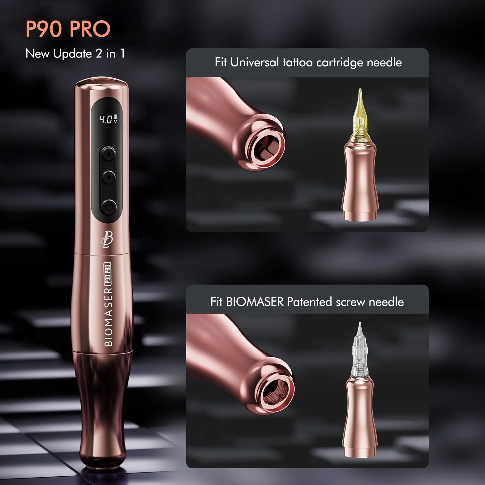 Biomaser P90 PRO Przewodowa i Bezprzewodowa półtrwała maszyna do makijażu brwi, eyeliner do ust (różowe złoto)