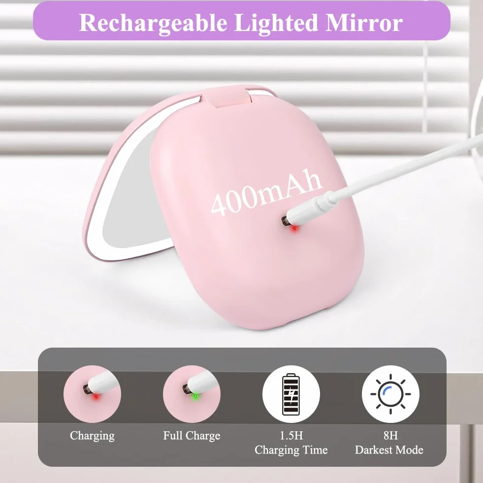 HOTUT Lusterko do makijażu LED, 1x/10x powiększające, 3 kolory światła, regulowana jasność, USB, dwustronne