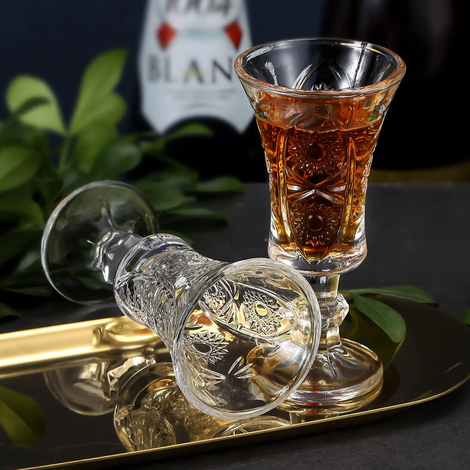 JAIEF Okrągłe kieliszki do wódki 45 ml, szkło bezołowiowe, przezroczyste kieliszki do wódki z ciężkim dnem (6)